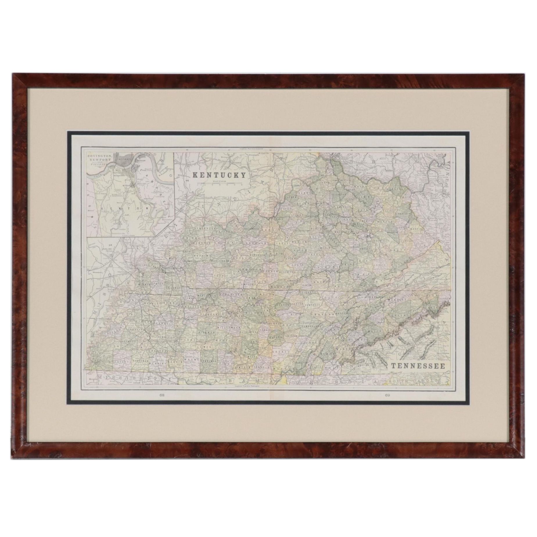 George F. Cram Wax Engraved Map of Kentucky, Circa 1898