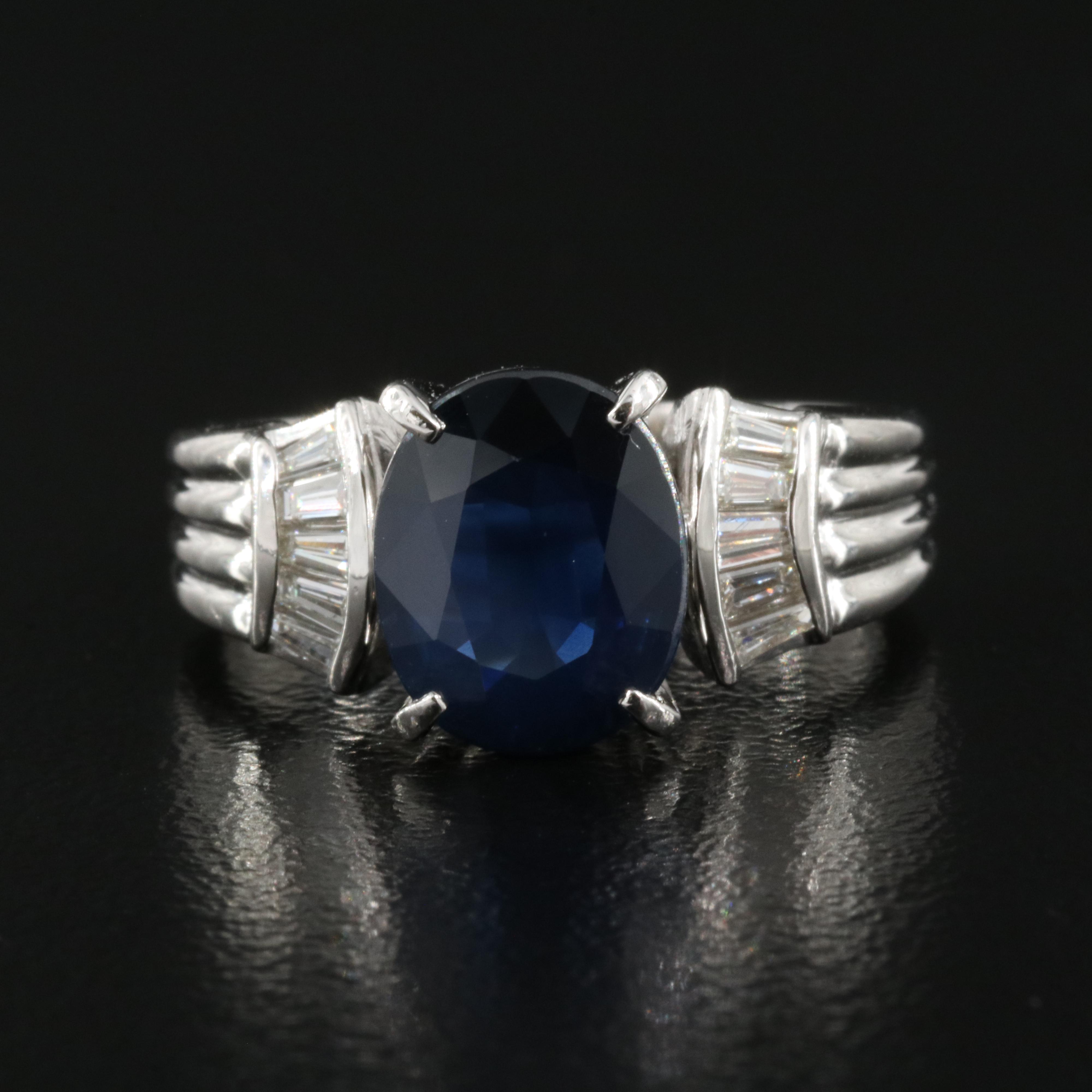 Platinum 2.25 CT Thai Sapphire and Diamond Ring with GIA Report