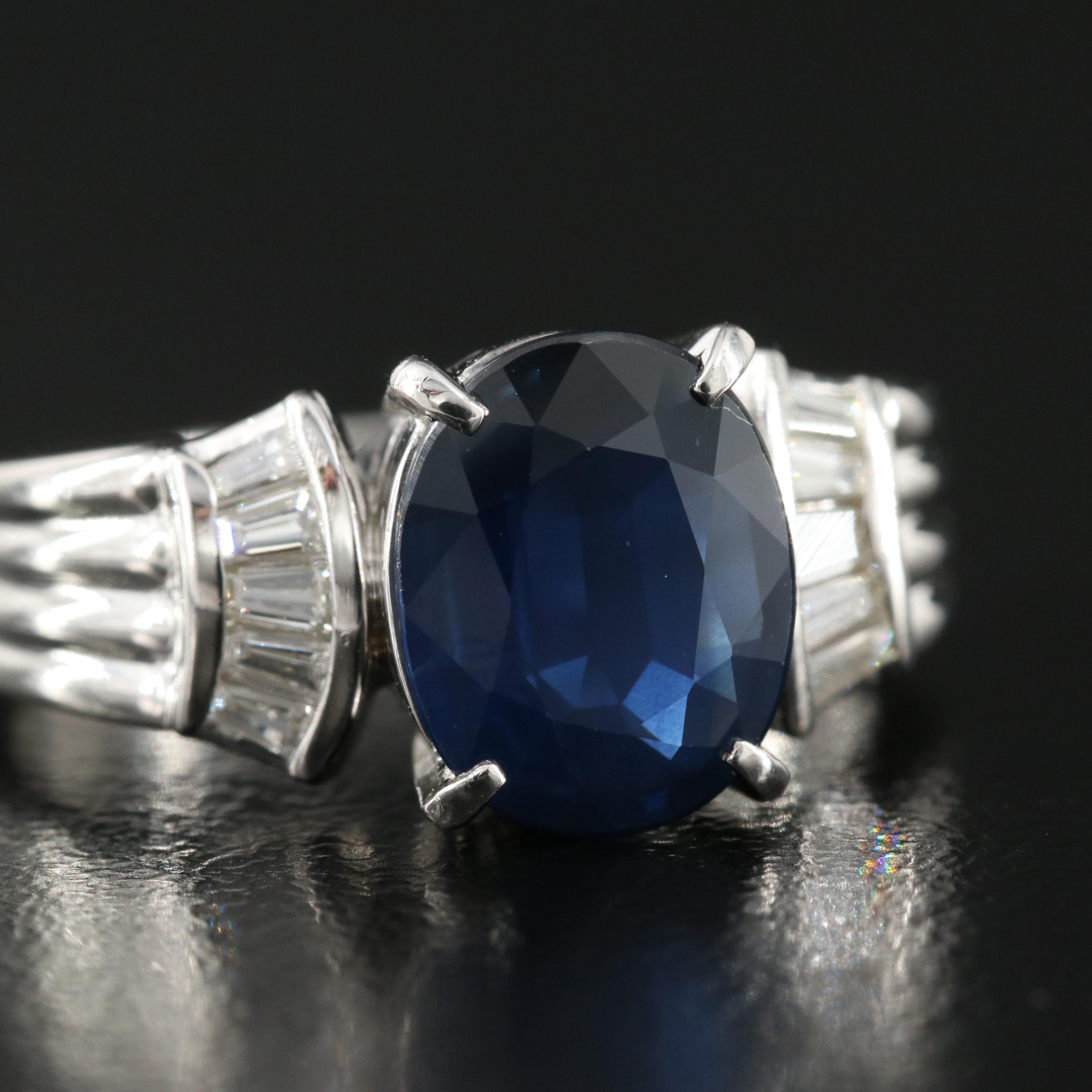 Platinum 2.25 CT Thai Sapphire and Diamond Ring with GIA Report