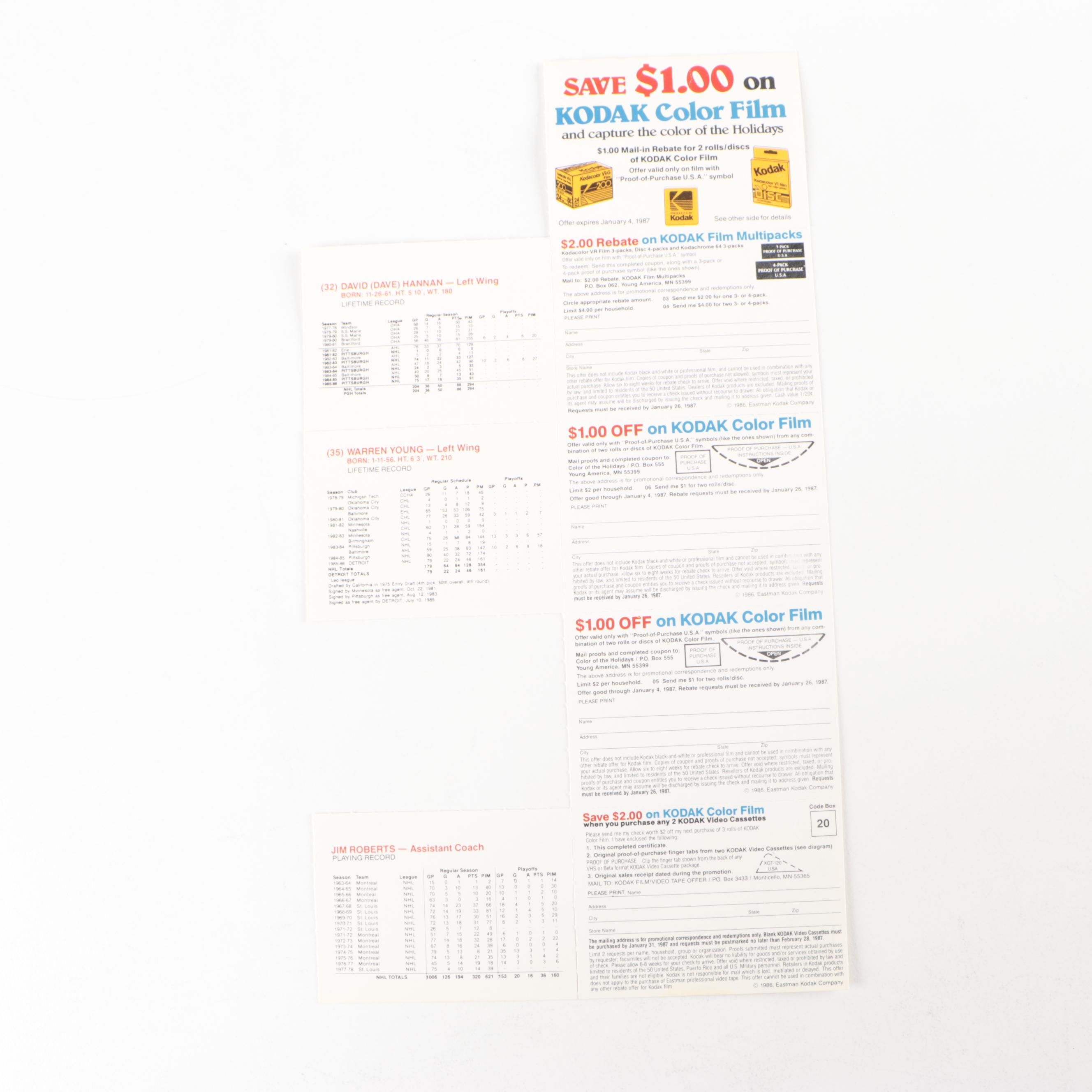 1986 Kodak Hockey Cards Including Mario Lemieux and More, Uncut Sheets