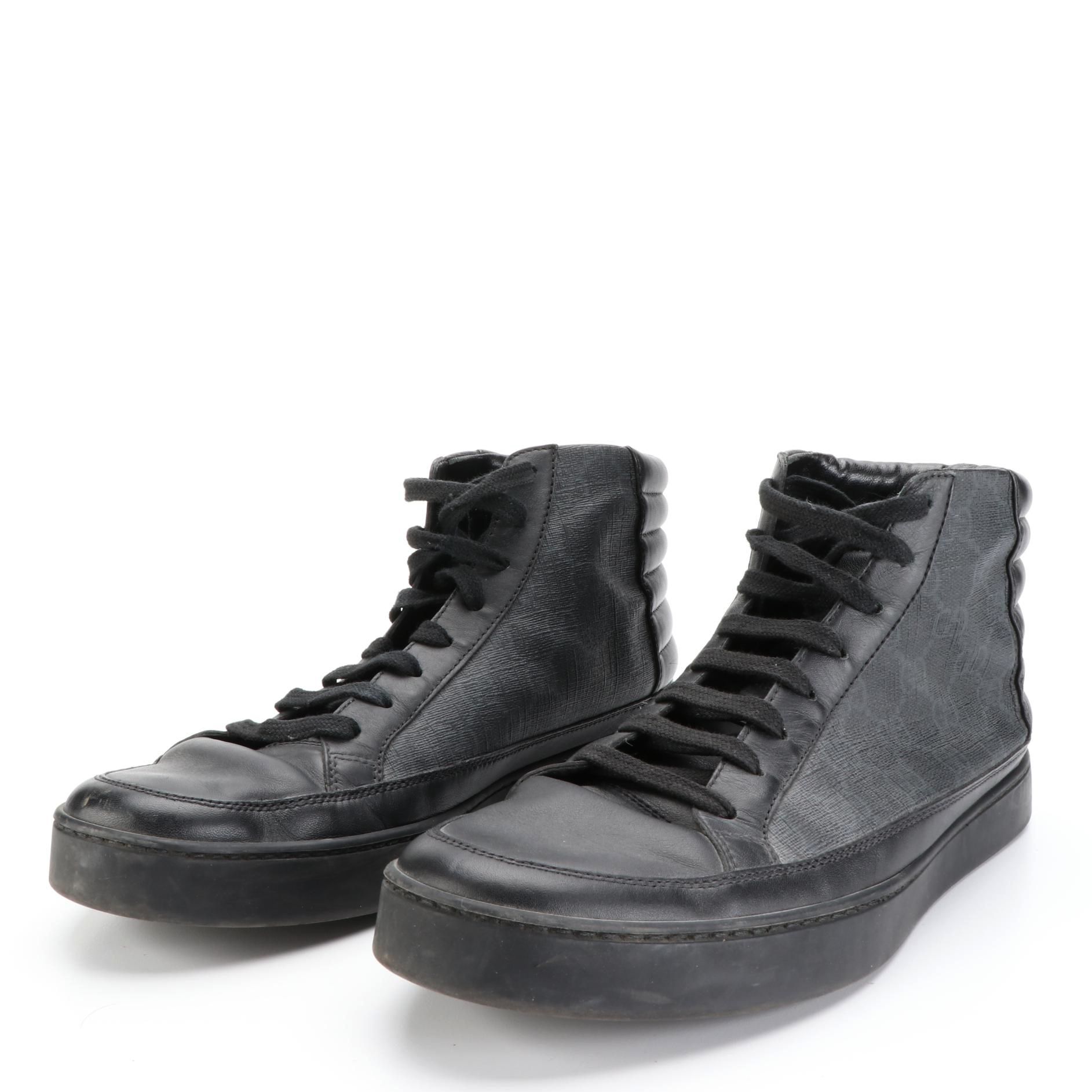 Men's Gucci High-Top Sneakers in GG Supreme Canvas and Leather