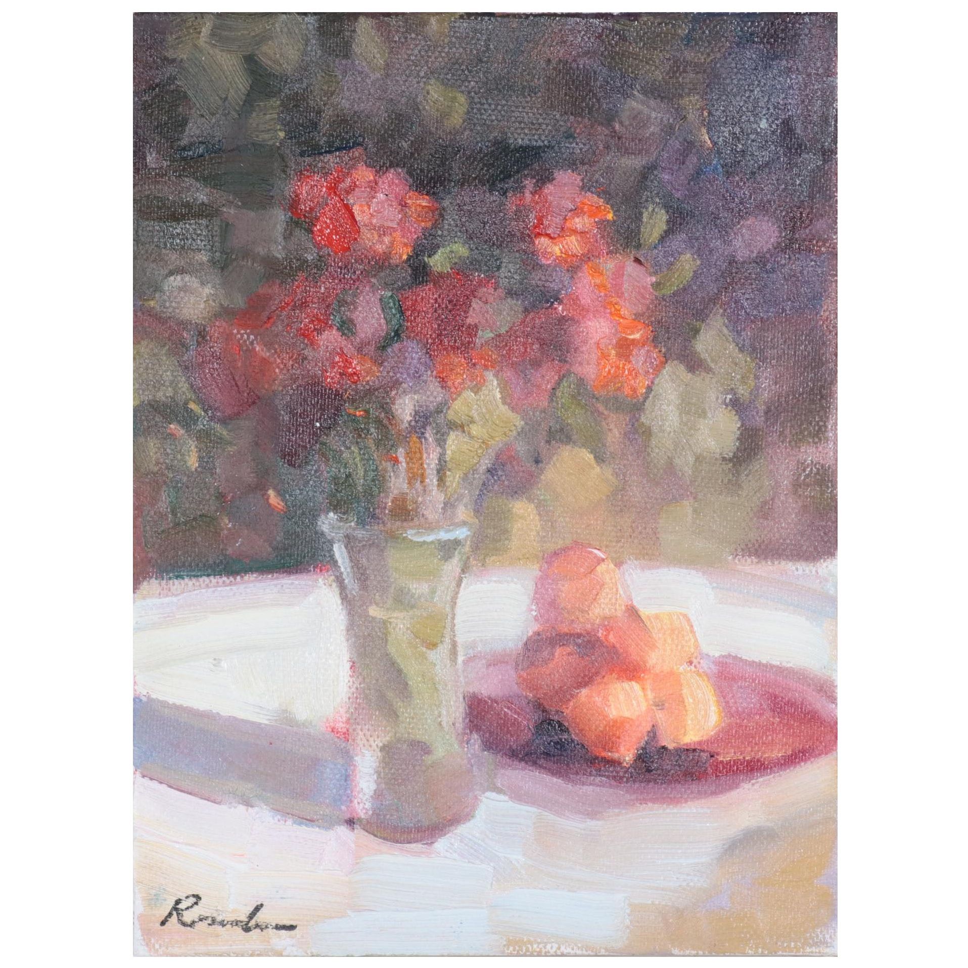 Sally Rosenbaum Floral Still Life Oil Painting, 21st Century
