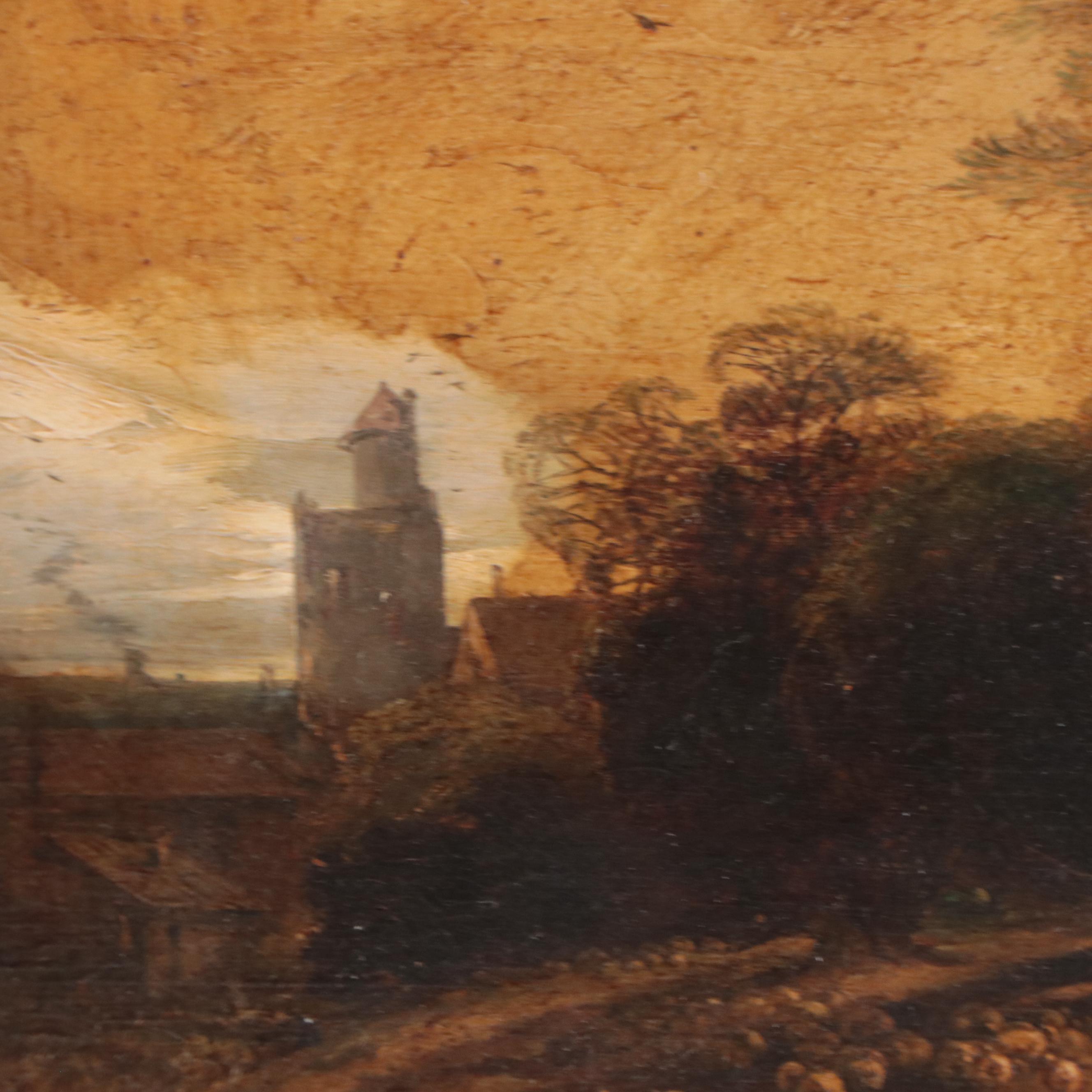 Landscape Oil Painting of Shepherd in the Forest, Late 19th Century