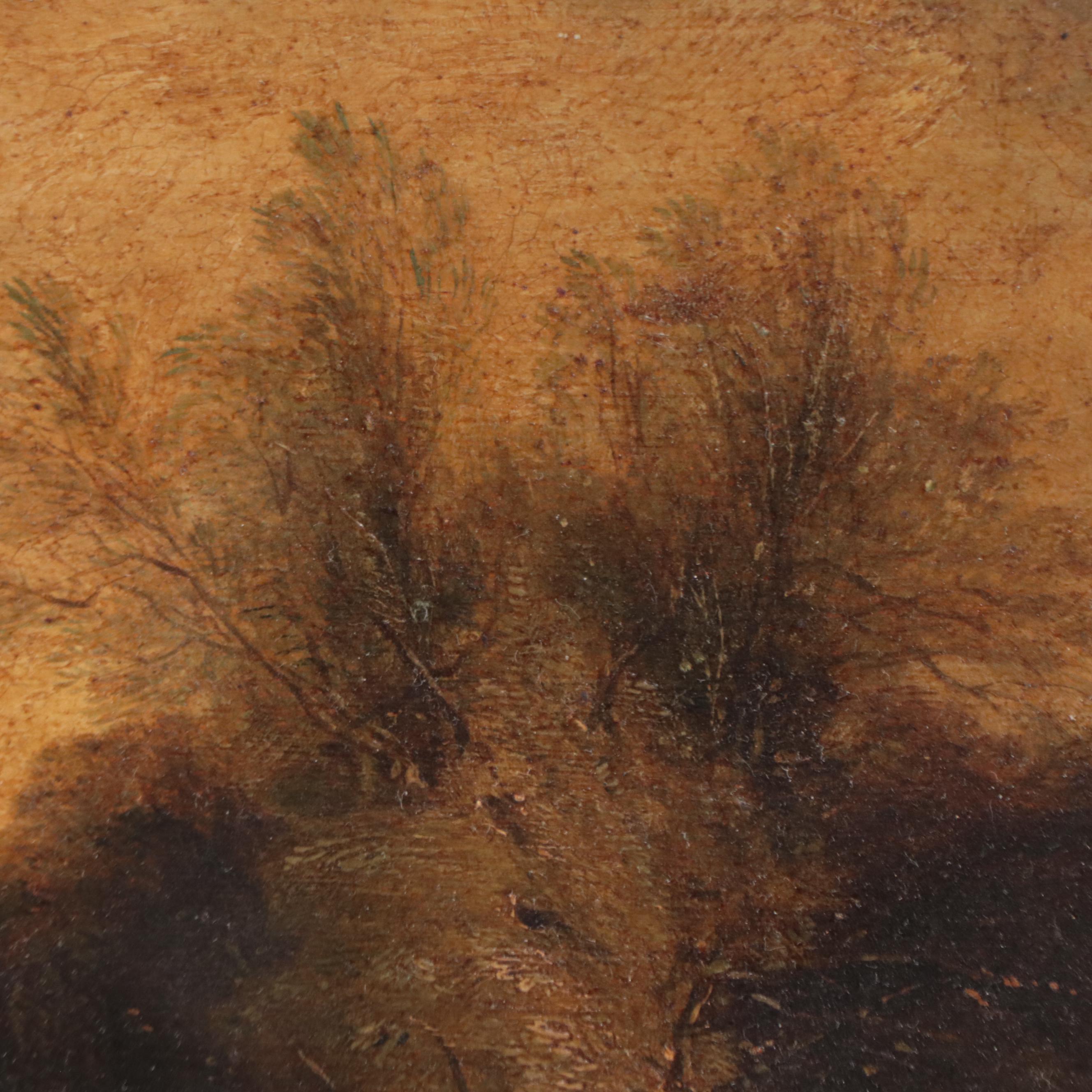 Landscape Oil Painting of Shepherd in the Forest, Late 19th Century