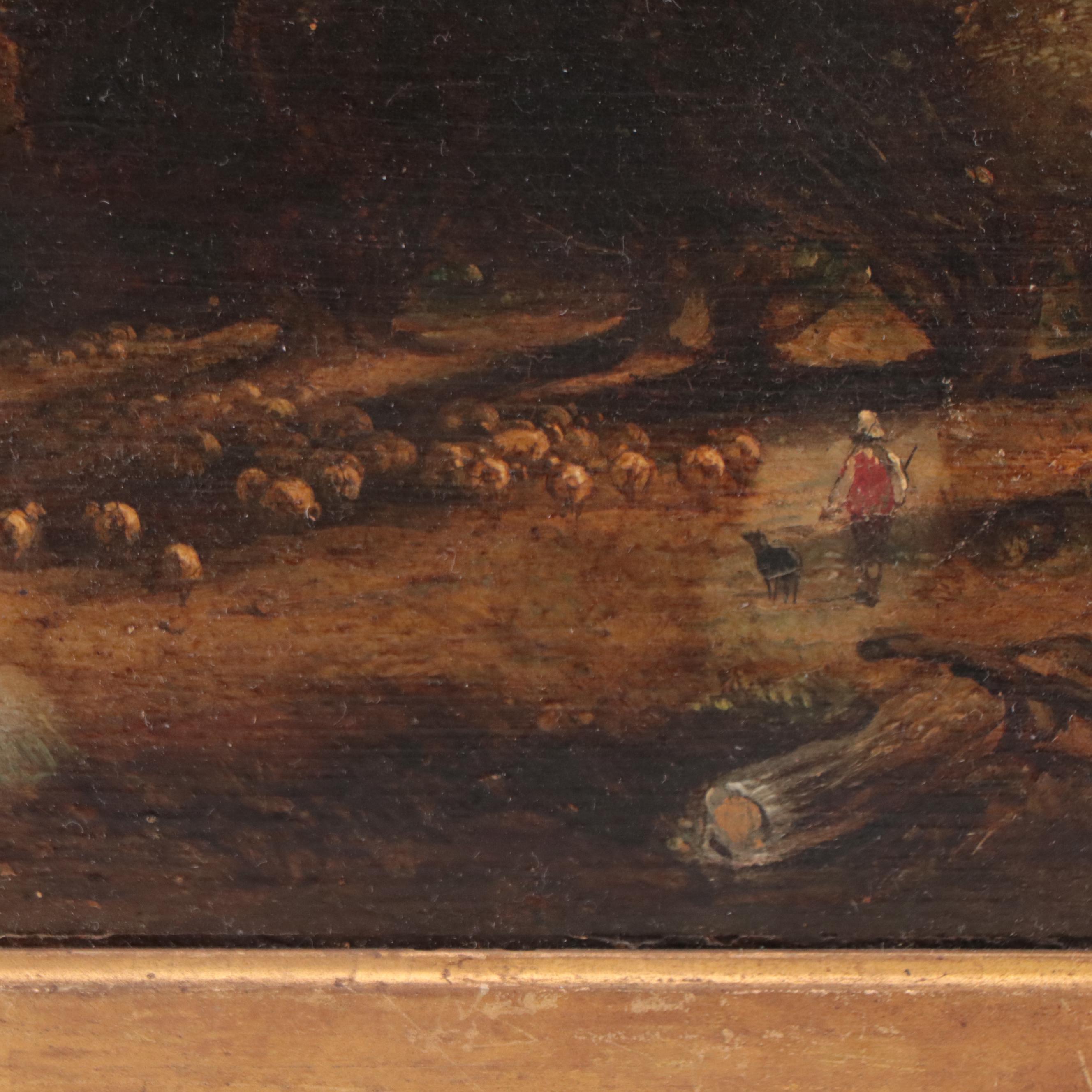 Landscape Oil Painting of Shepherd in the Forest, Late 19th Century