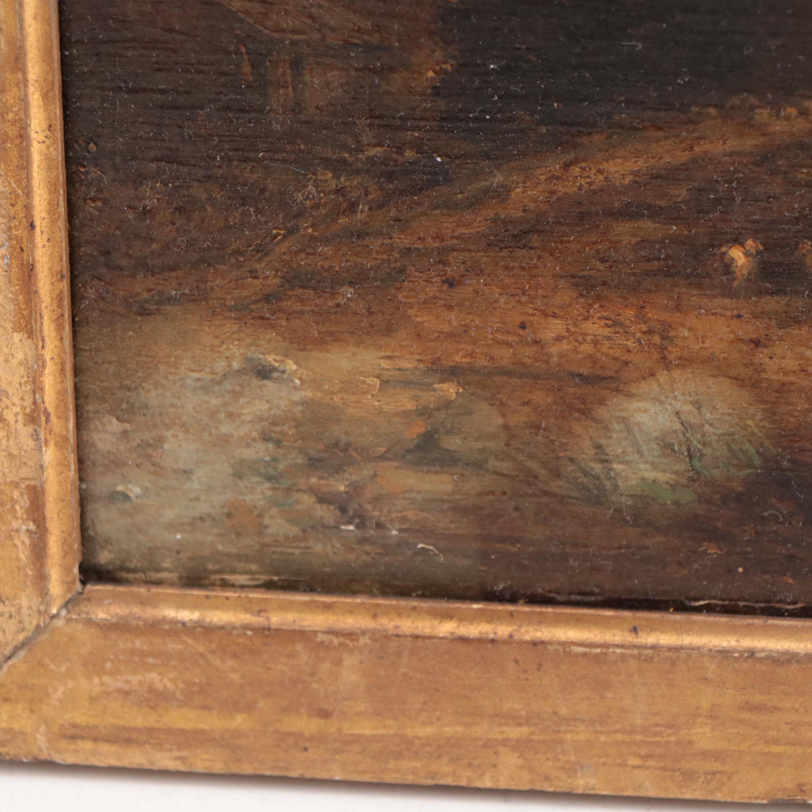 Landscape Oil Painting of Shepherd in the Forest, Late 19th Century