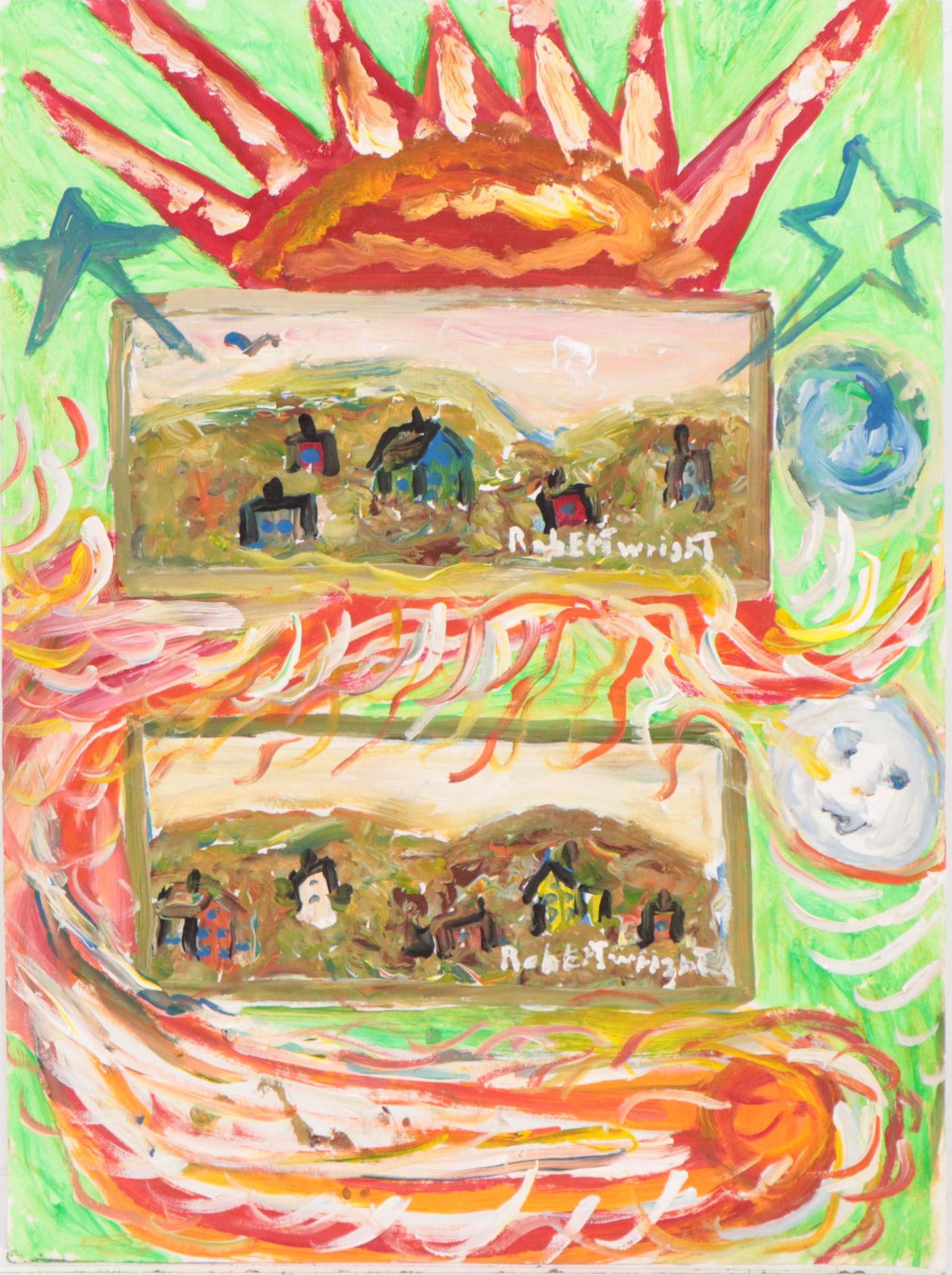 Robert Wright Abstract Acrylic Painting, Circa 2000