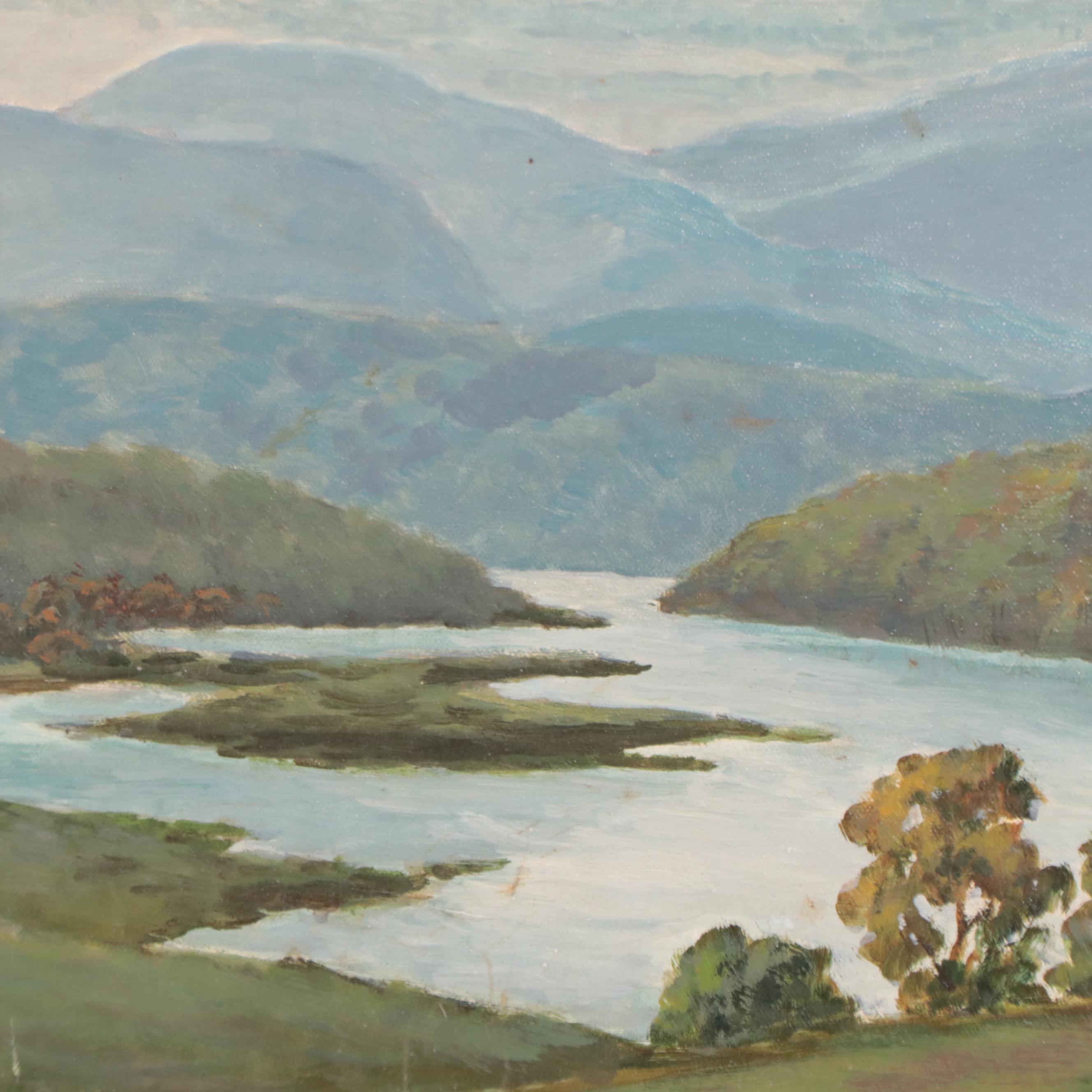 Herbert Foerster Landscape Oil Painting of Distant Mountains