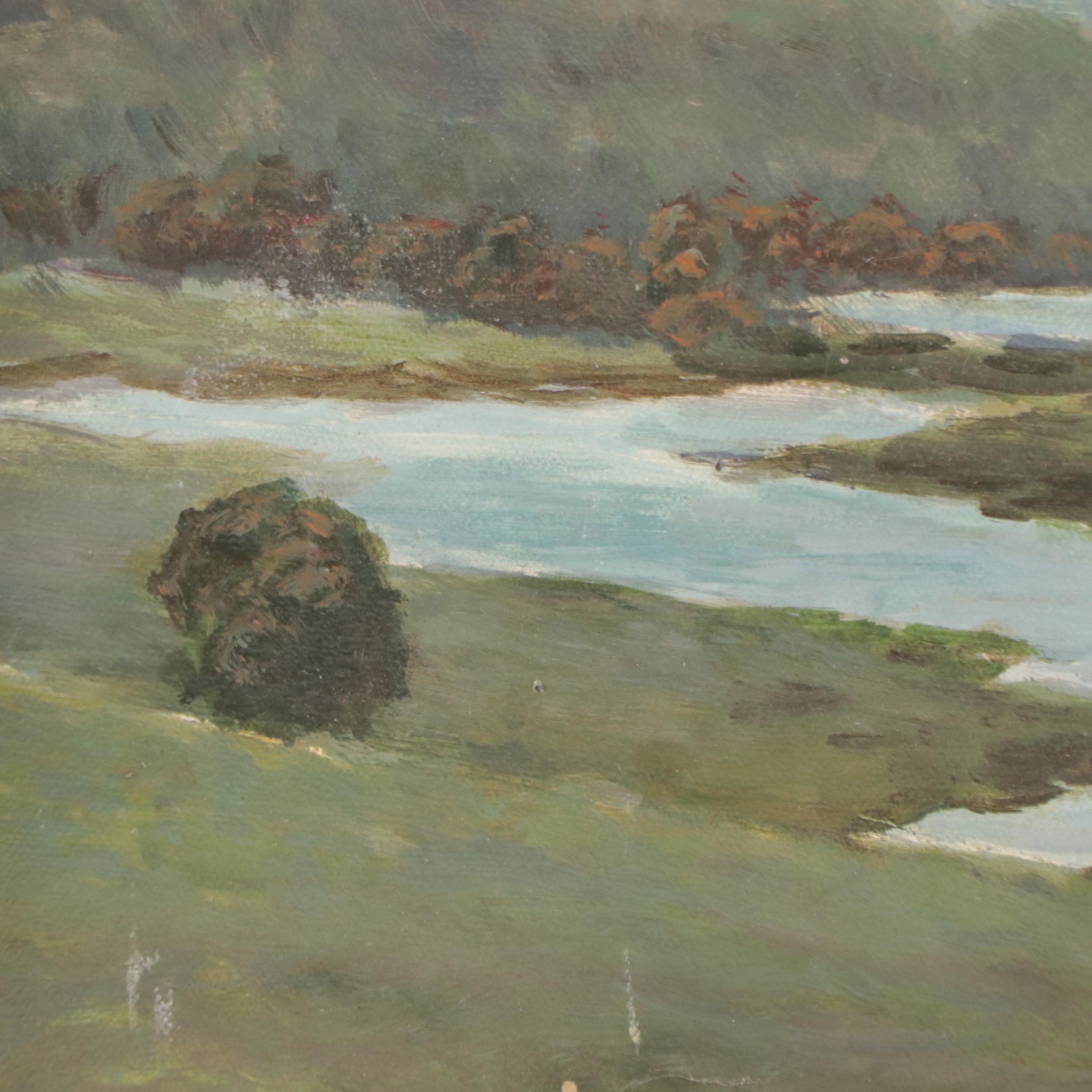 Herbert Foerster Landscape Oil Painting of Distant Mountains