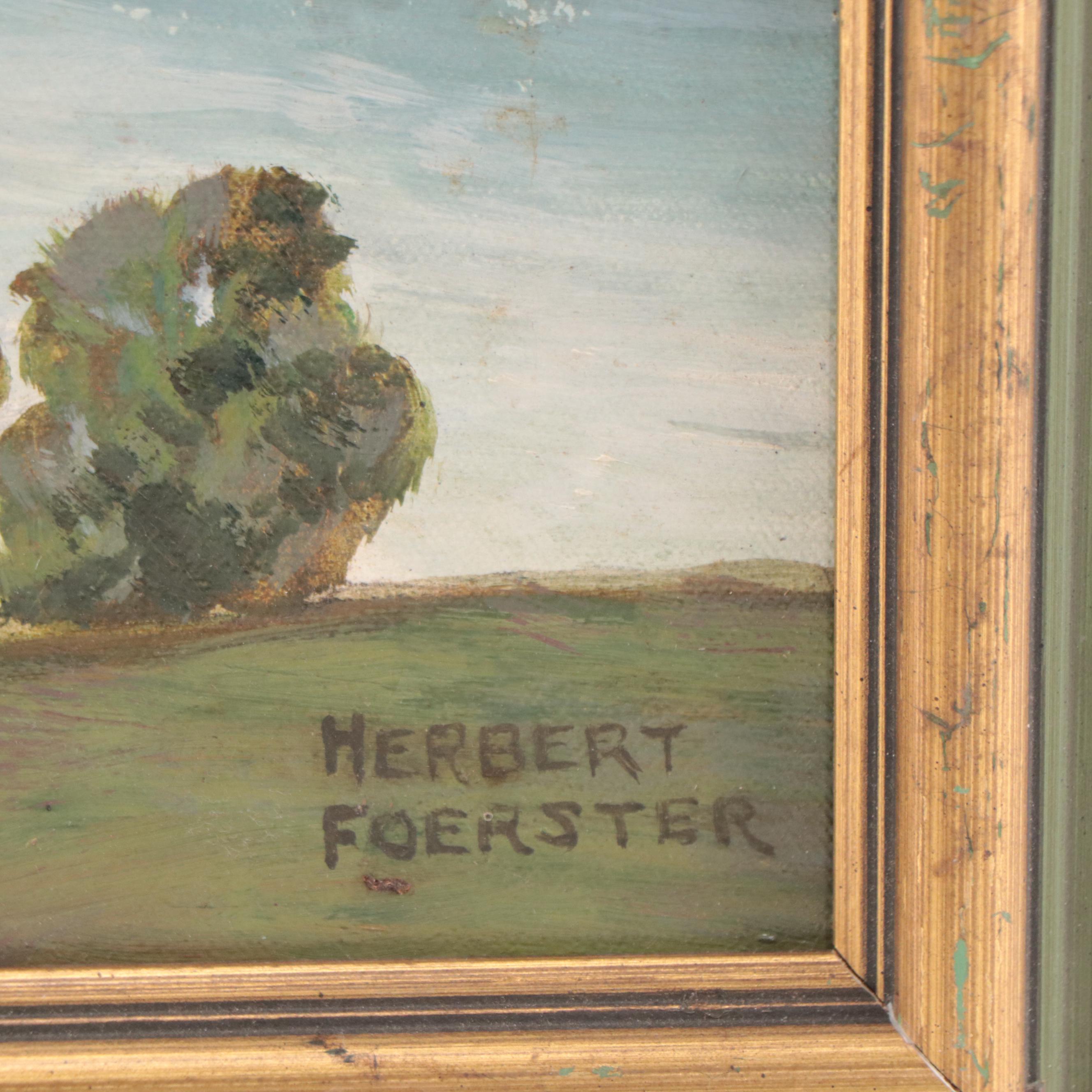 Herbert Foerster Landscape Oil Painting of Distant Mountains