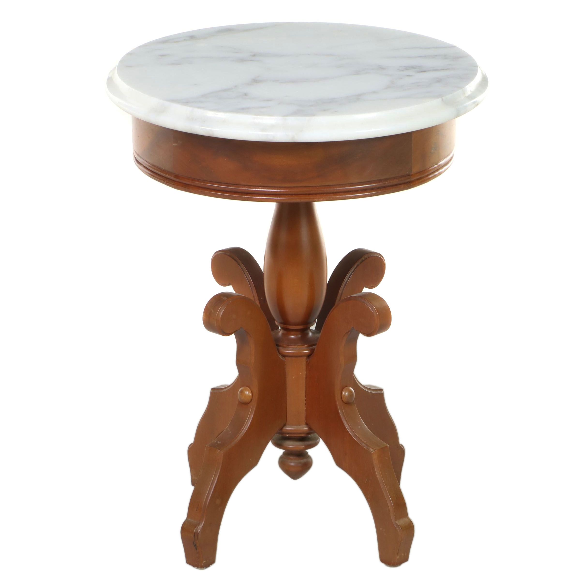 Victorian Style Cherrywood and White Marble Side Table, Mid to Late 20th Century