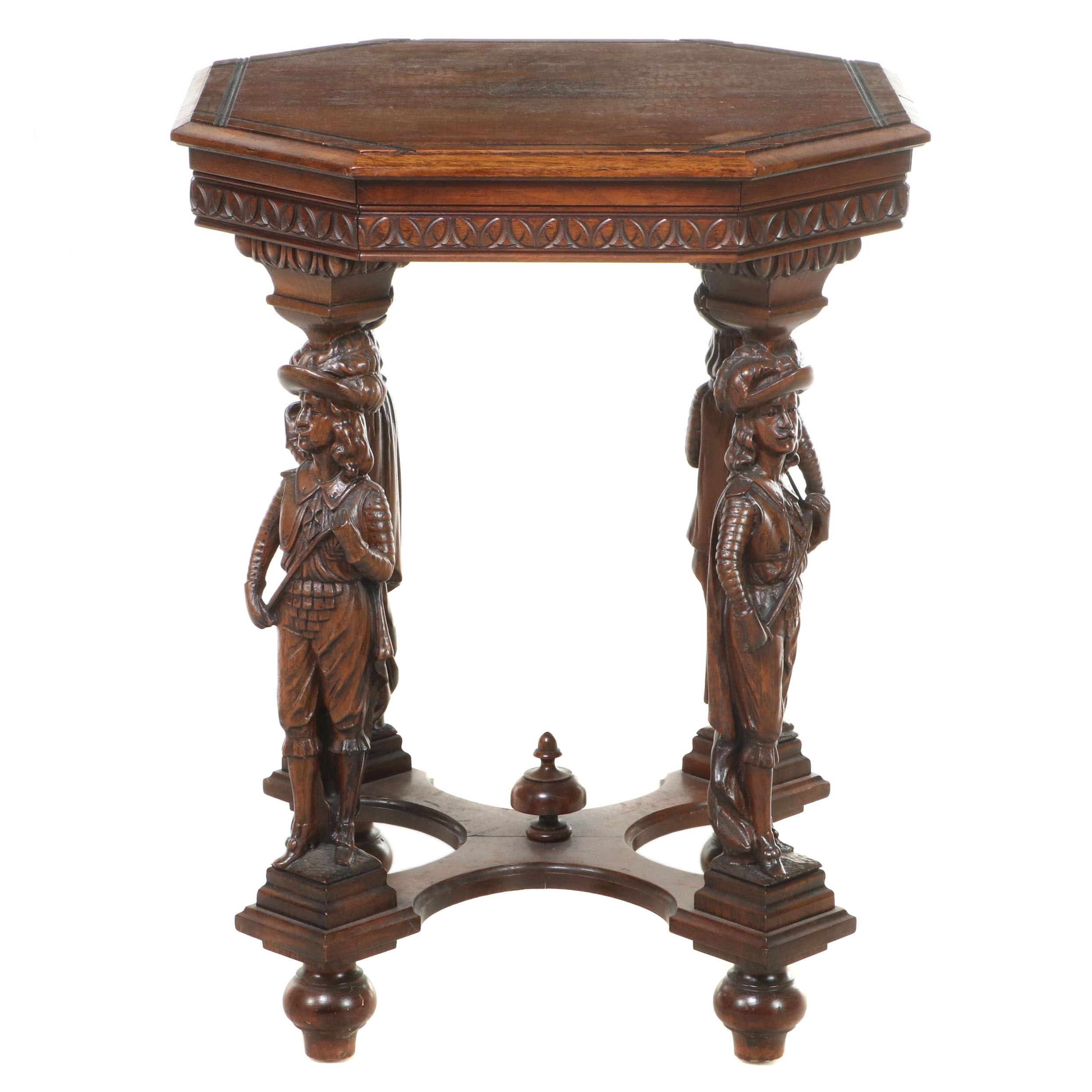 Renaissance Revival Carved Walnut Side Table, Early 20th Century