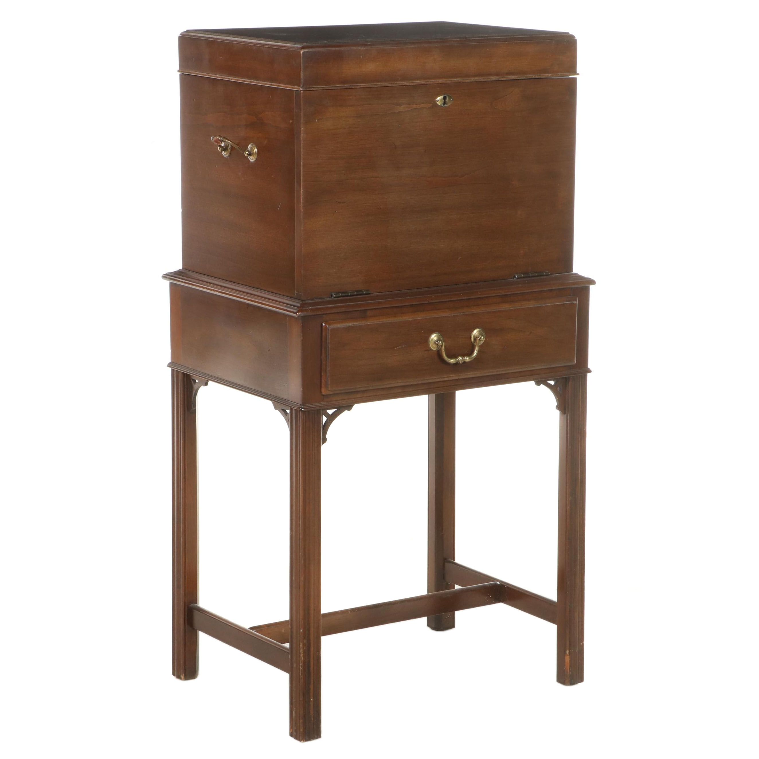 Ethan Allen Chippendale Style Cherrywood Silver Chest-on-Stand