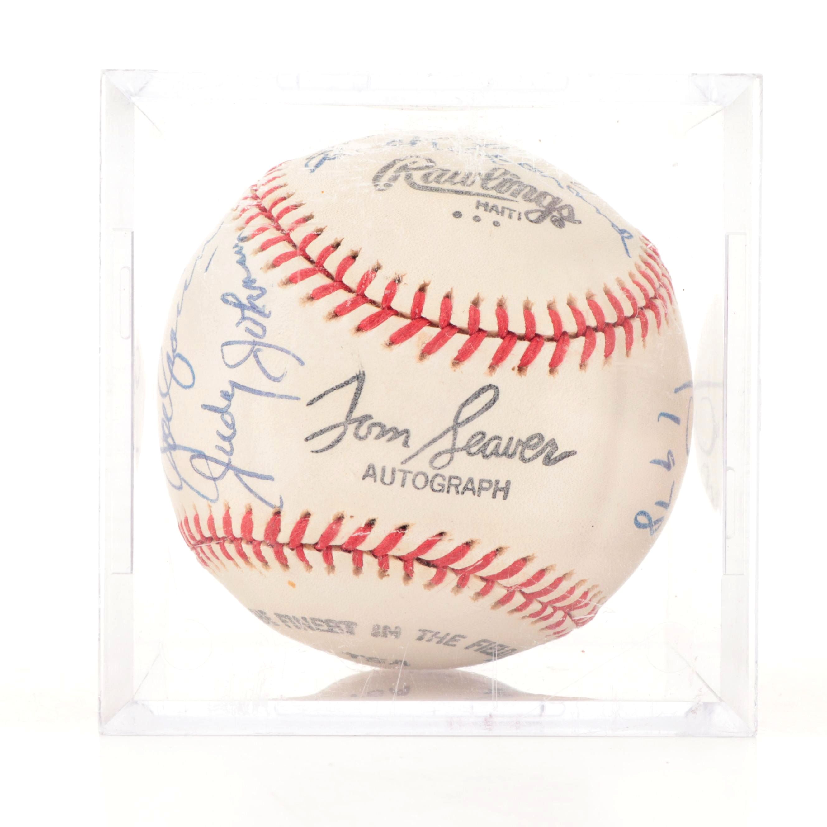 Hall of Fame Players Seaver, Banks, More Signed Rawlings Seaver Baseball