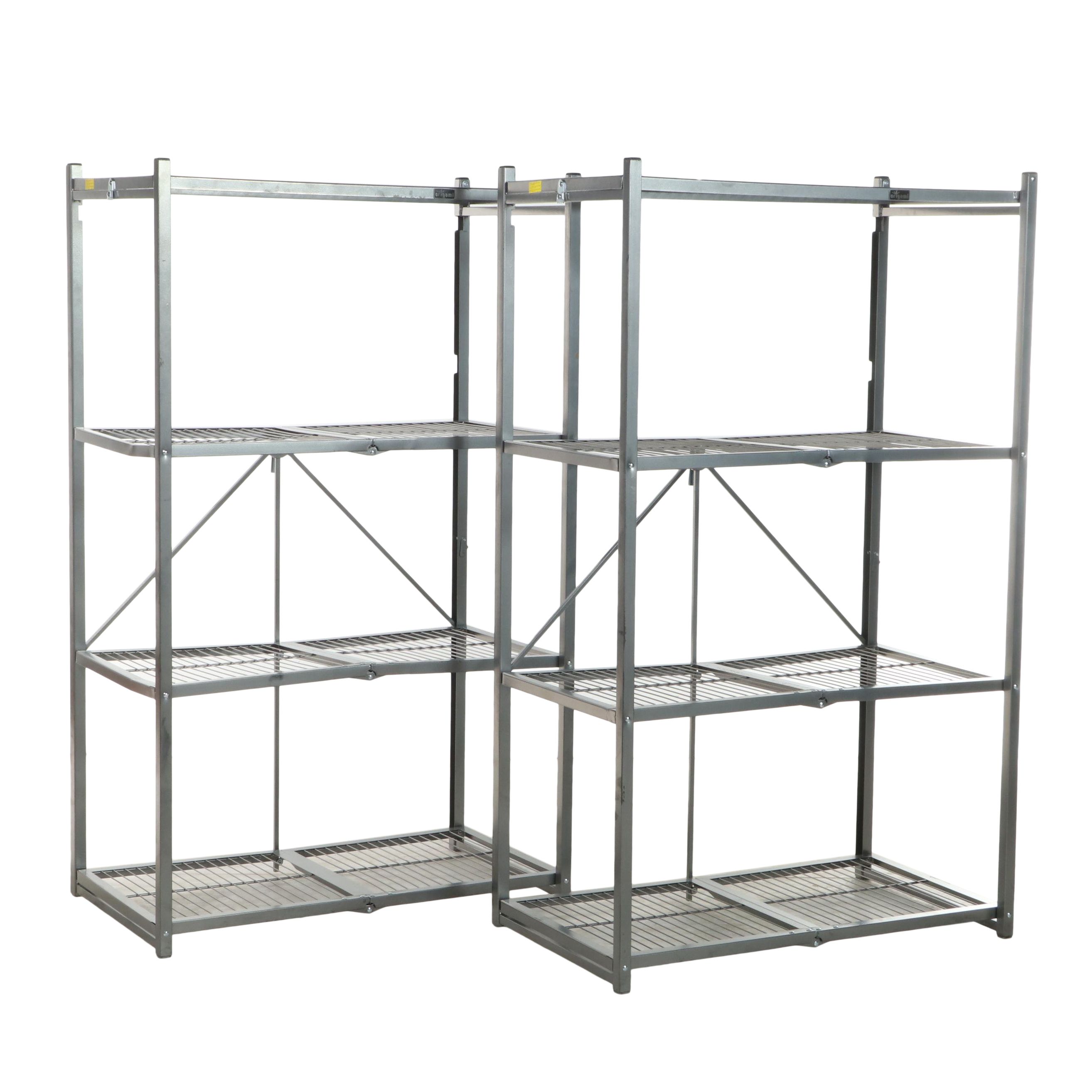 Two Origami Folding Metal Storage Shelf Units