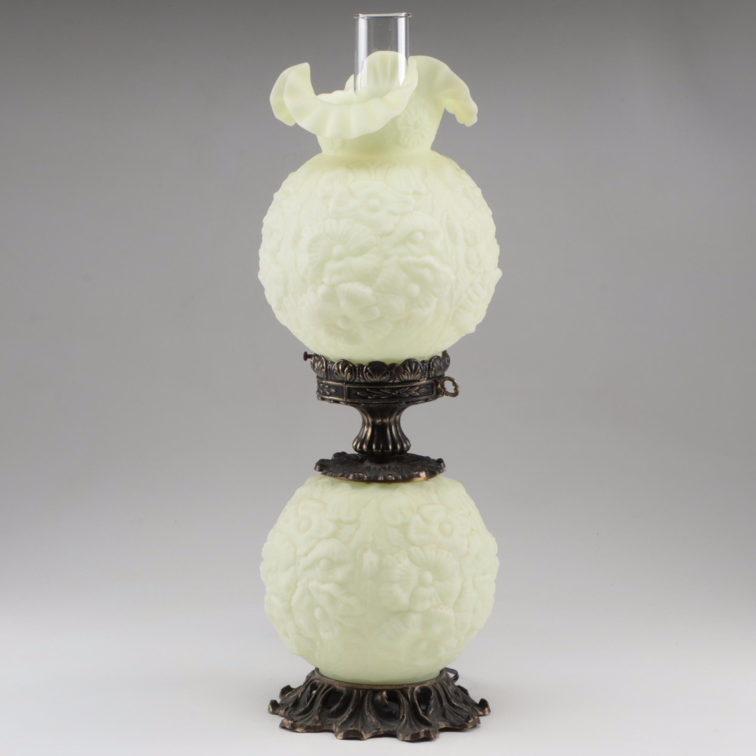 Loevsky & Loevsky and Fenton "Poppy" Pressed Custard Glass Parlor Lamp