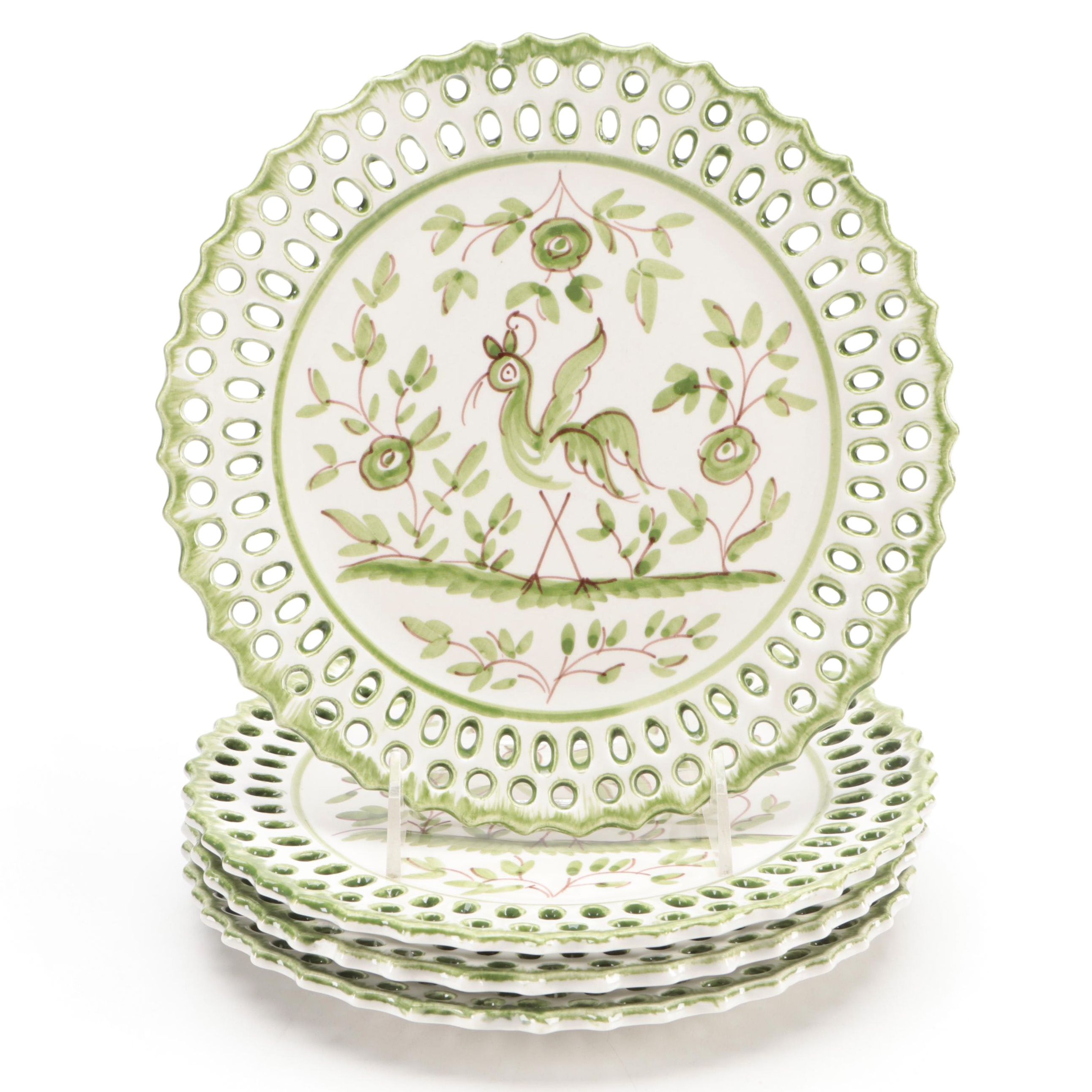 Tory Burch "Oiseau" Hand-Painted Openwork Edge Earthenware Salad Plates
