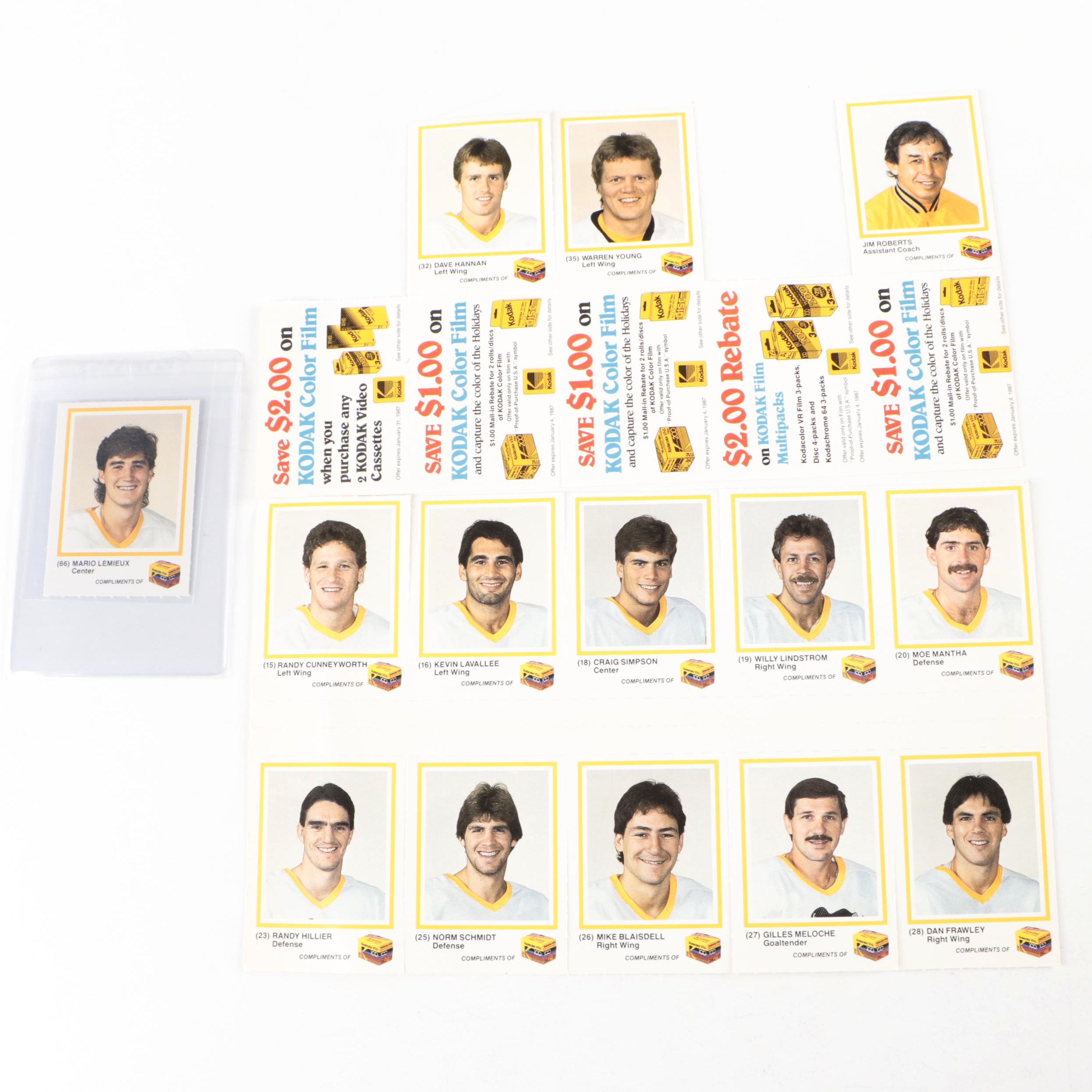 1986 Kodak Hockey Cards Including Mario Lemieux and More, Uncut Sheets