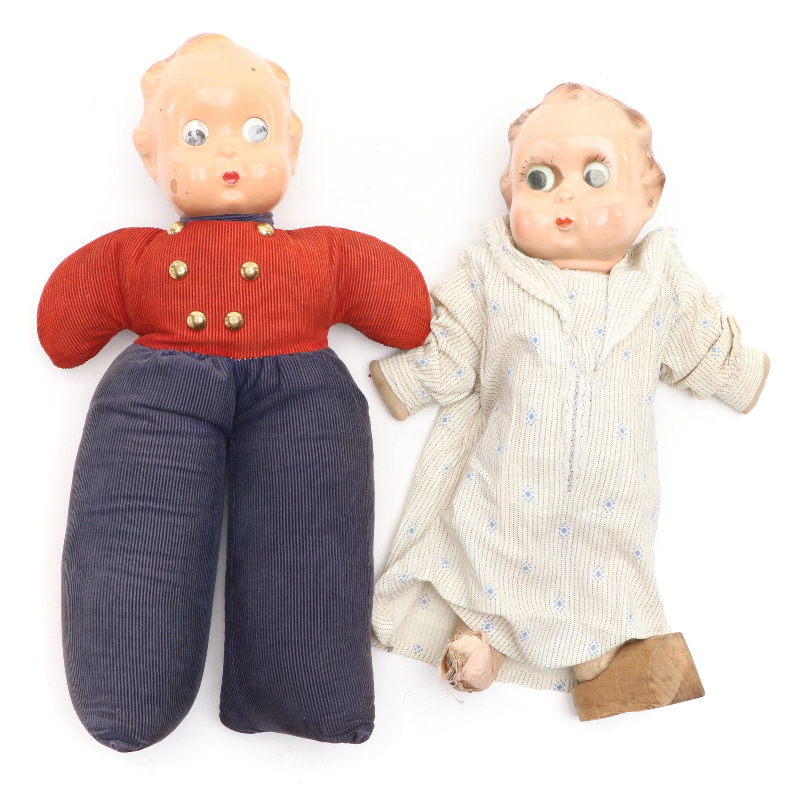 Composition and Fabric Googly Eye Dolls, Early to Mid-20th Century