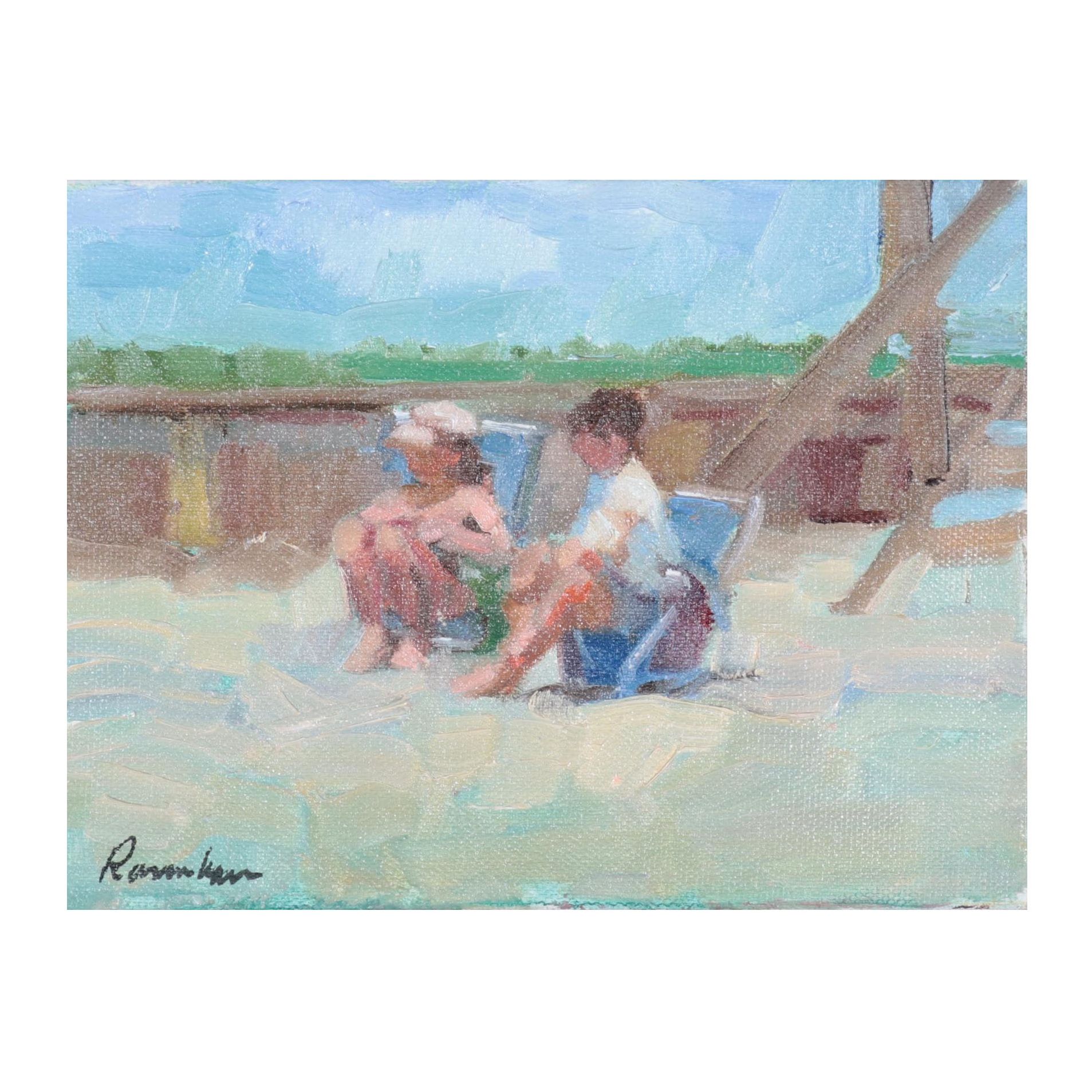 Sally Rosenbaum Oil Painting of Beach Scene, 21st Century