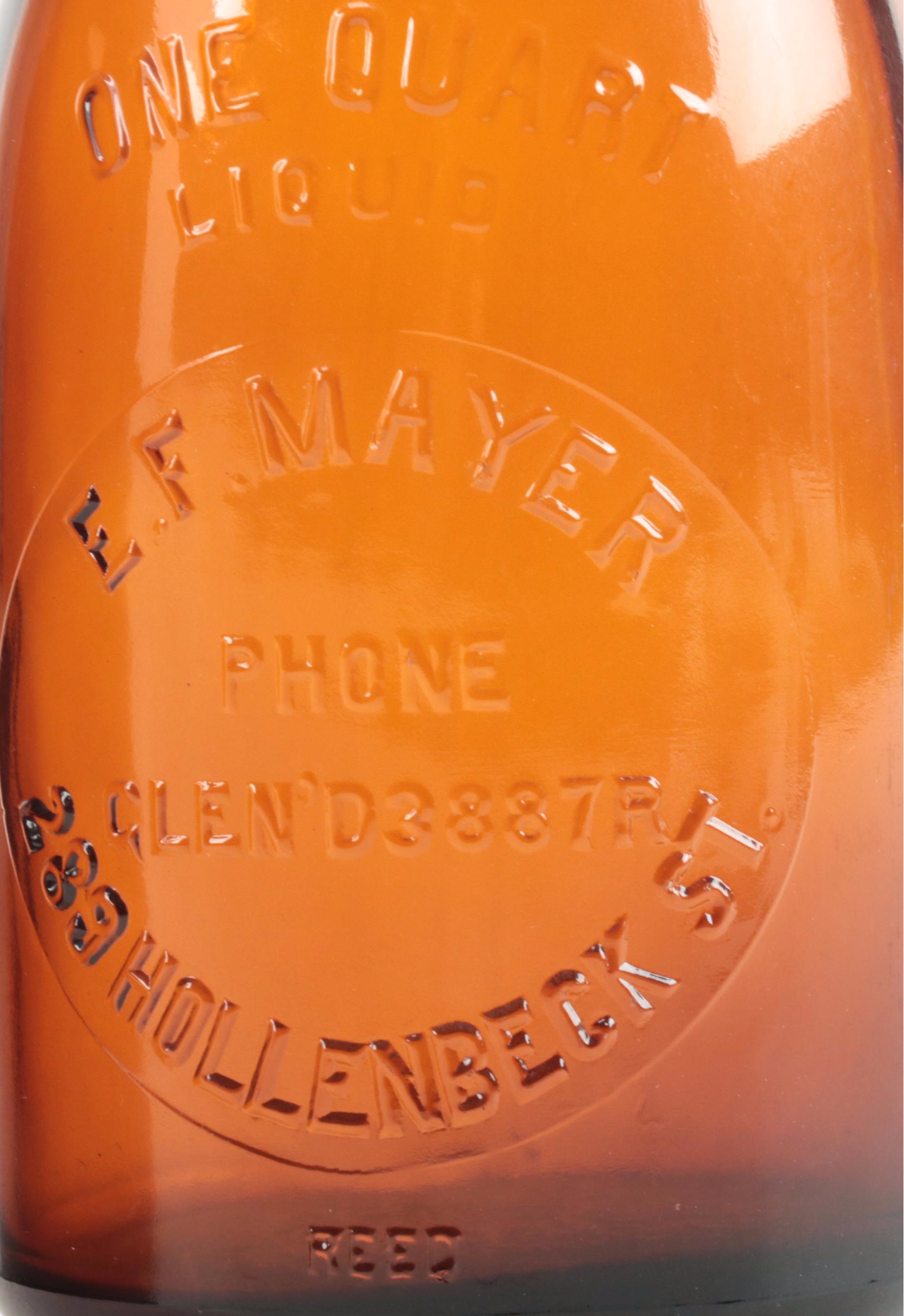 E. F. Mayer Milk and Kimax Lab Amber Glass Bottles, Mid to Late 20th Century