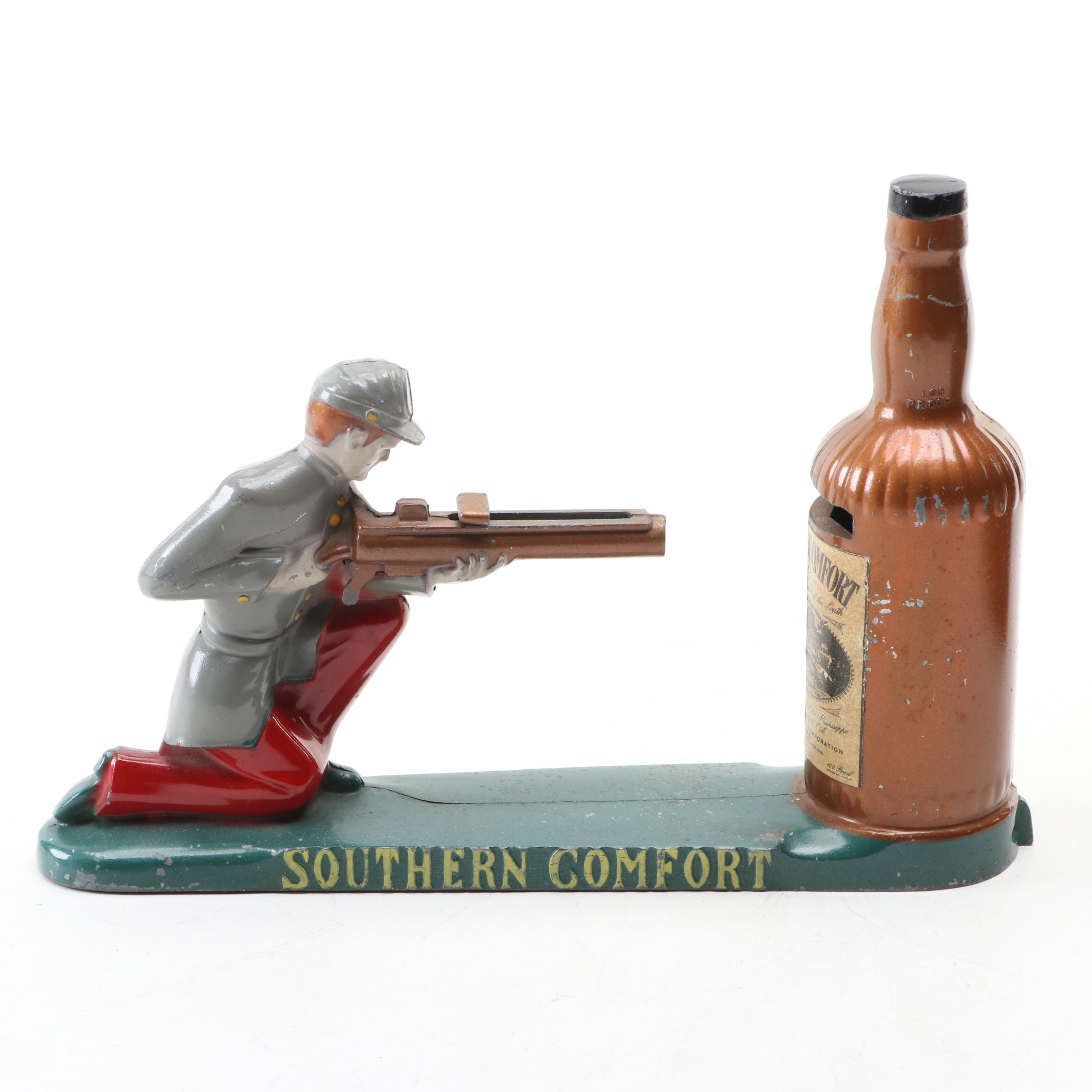 Harris and Other Poker Chips with Southern Comfort Coin Bank, Mid-20th Century