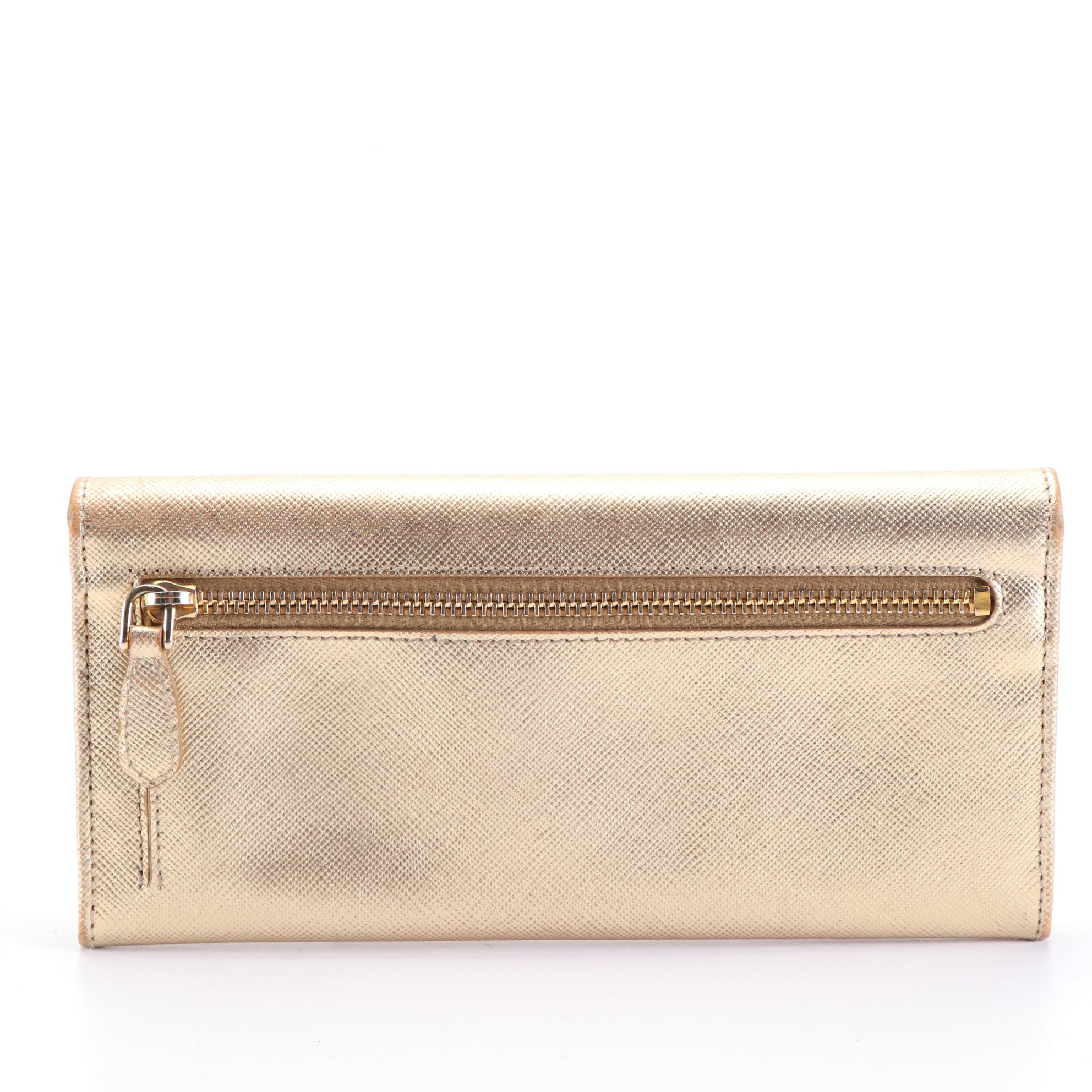 Prada Continental Wallet in Metallic Saffiano Leather with Box