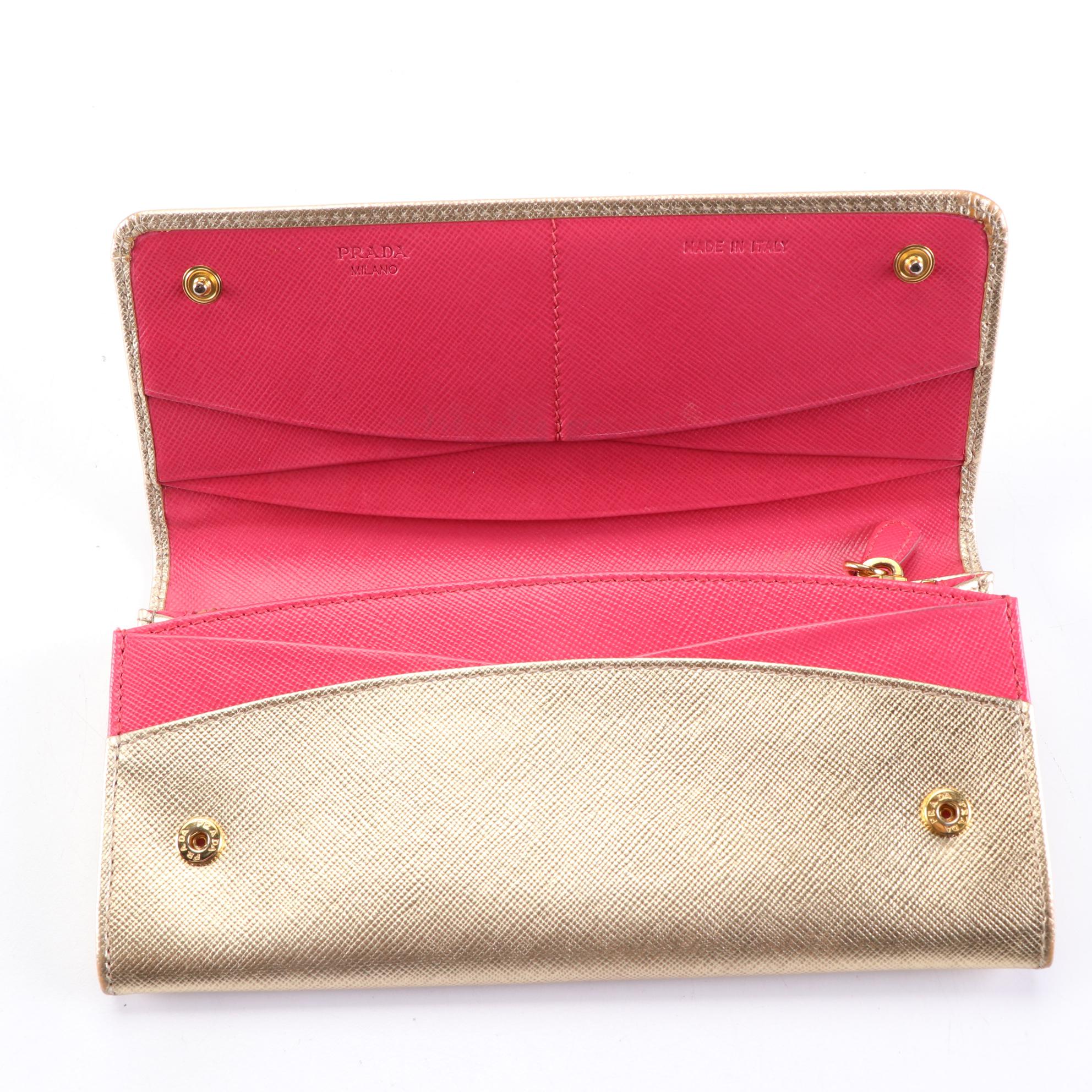 Prada Continental Wallet in Metallic Saffiano Leather with Box