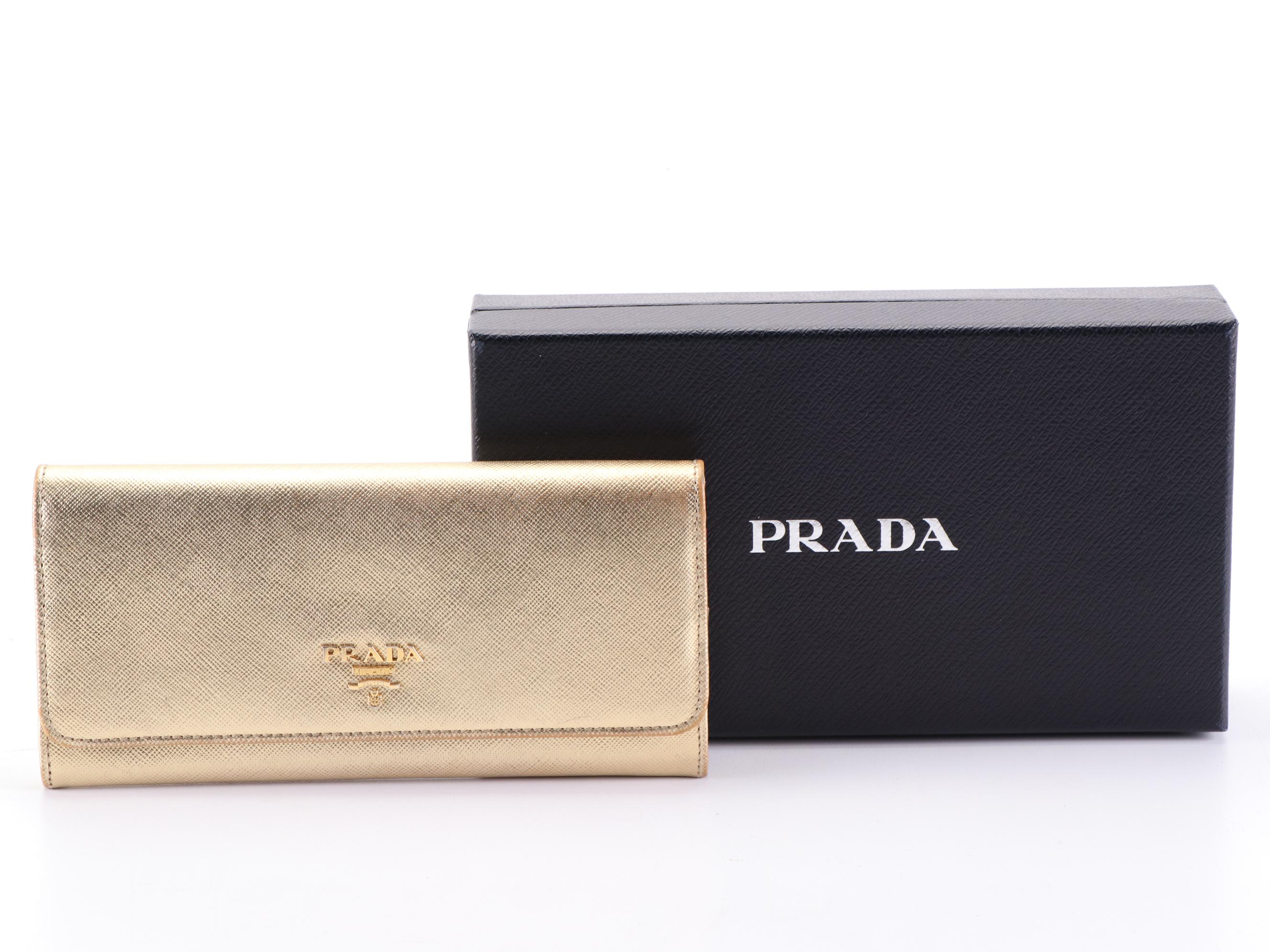 Prada Continental Wallet in Metallic Saffiano Leather with Box