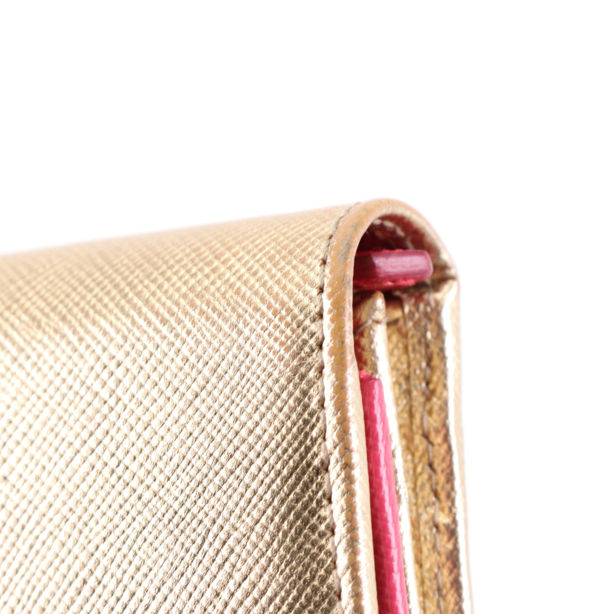 Prada Continental Wallet in Metallic Saffiano Leather with Box