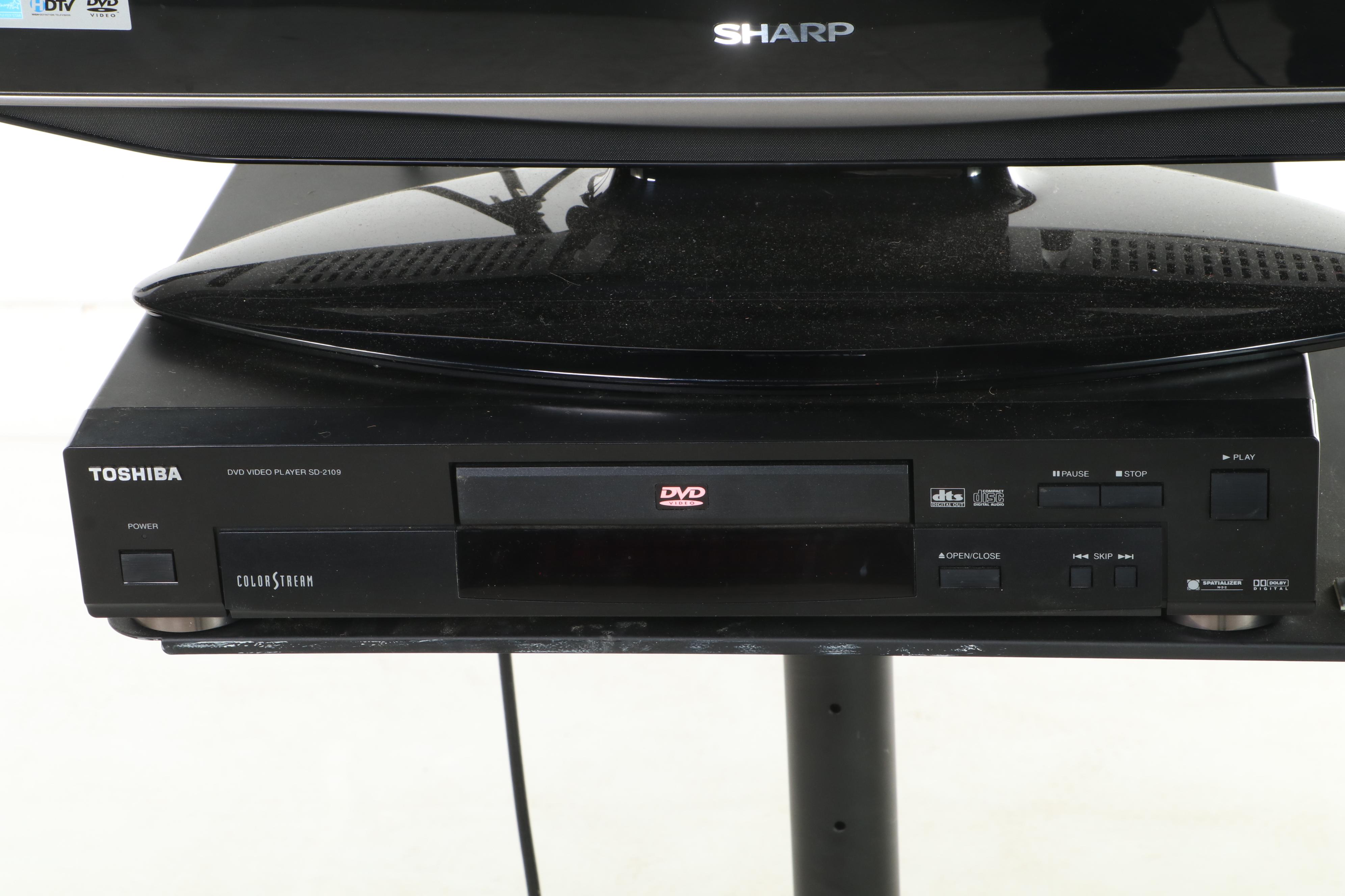 Sharp LCD TV/DVD Combo, Toshiba DVD Player, Mount Factory Cart and More