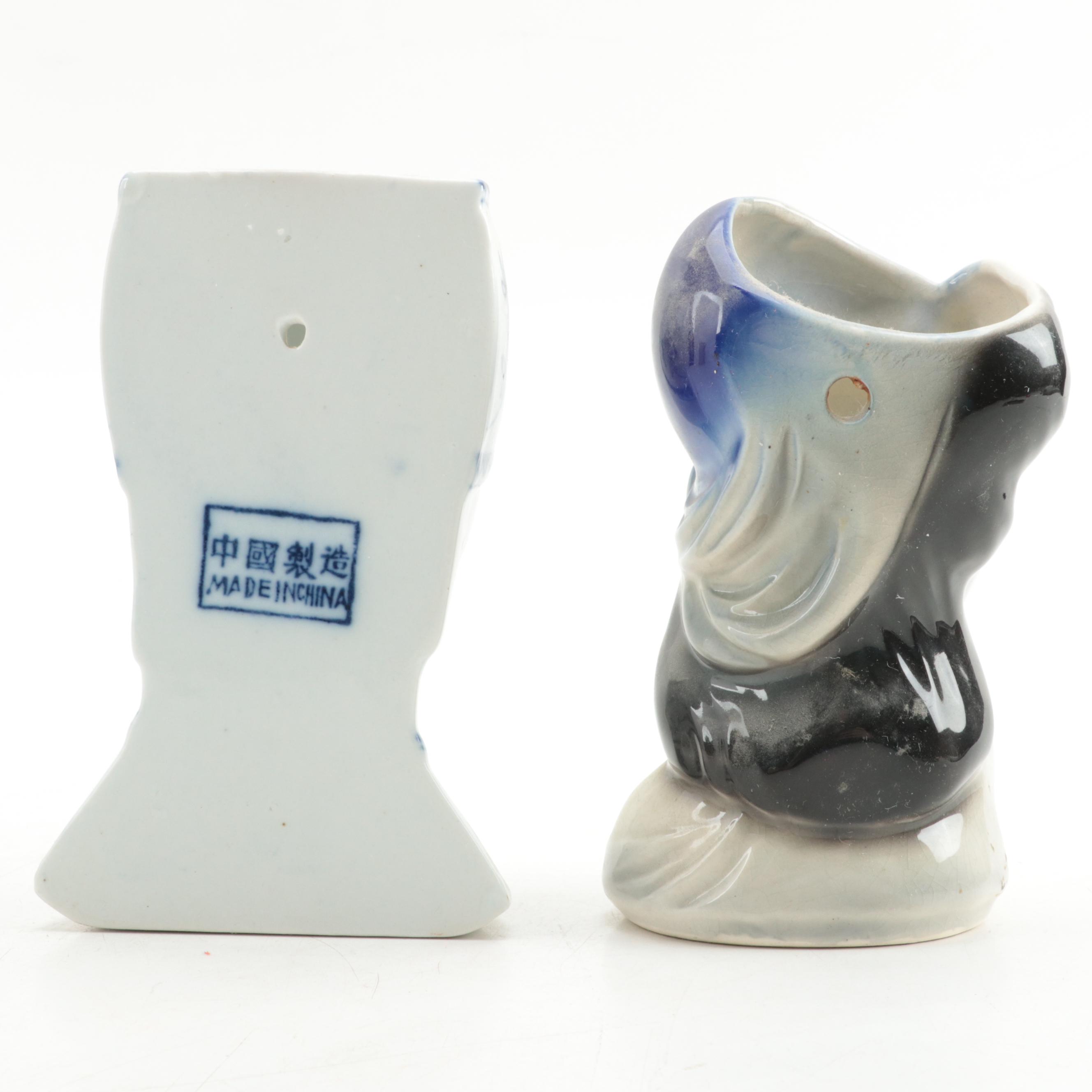 Royal Copley Lady Head Wall Pocket and Other Glazed Ceramic Figural Wall Pockets