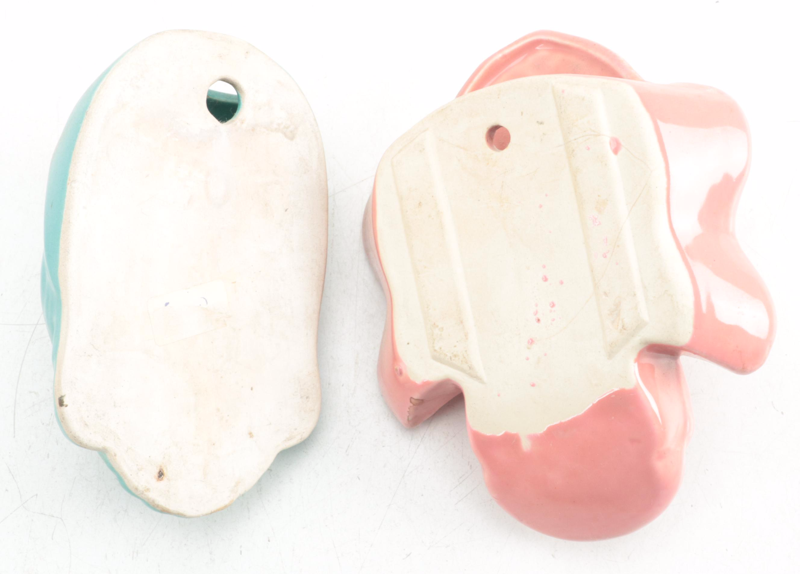 Royal Copley Lady Head Wall Pocket and Other Glazed Ceramic Figural Wall Pockets