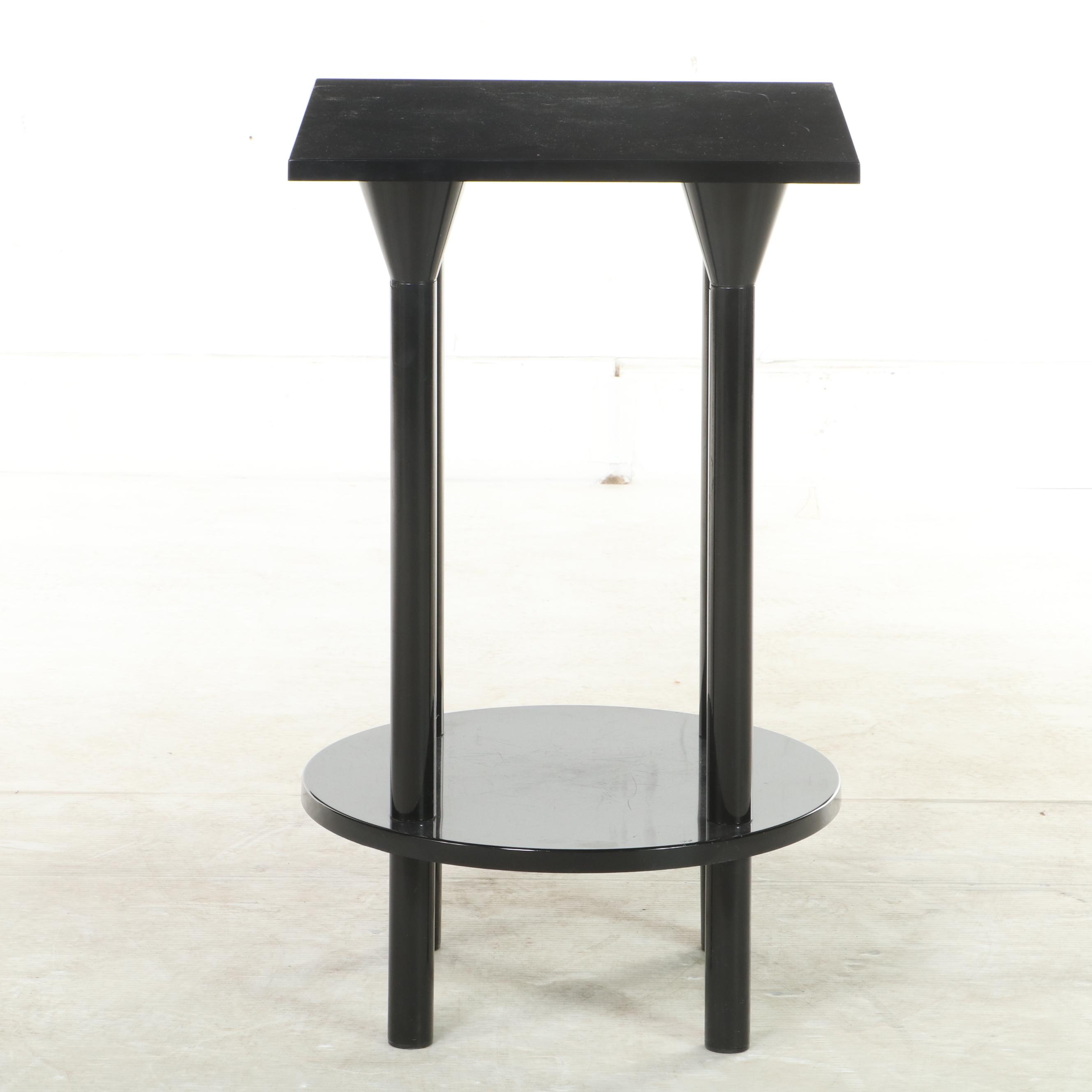 Kartell Modernist Black Plastic Two-Tiered Side Table, 1980s