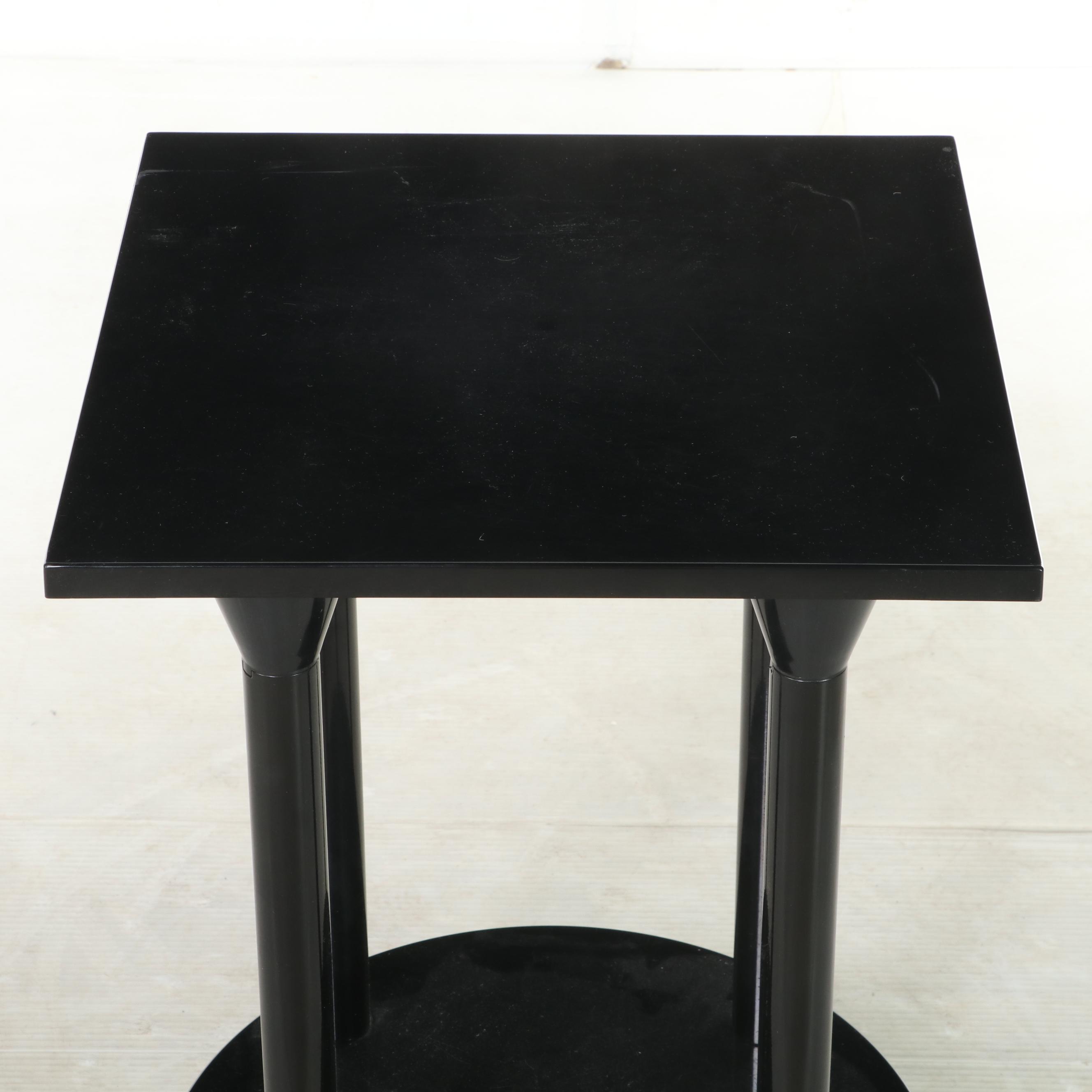 Kartell Modernist Black Plastic Two-Tiered Side Table, 1980s