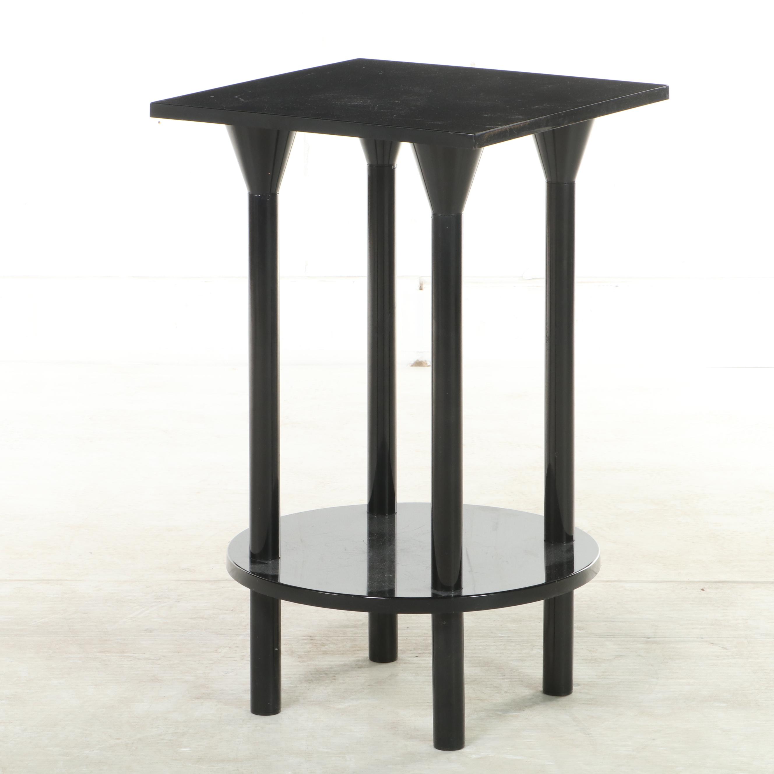 Kartell Modernist Black Plastic Two-Tiered Side Table, 1980s
