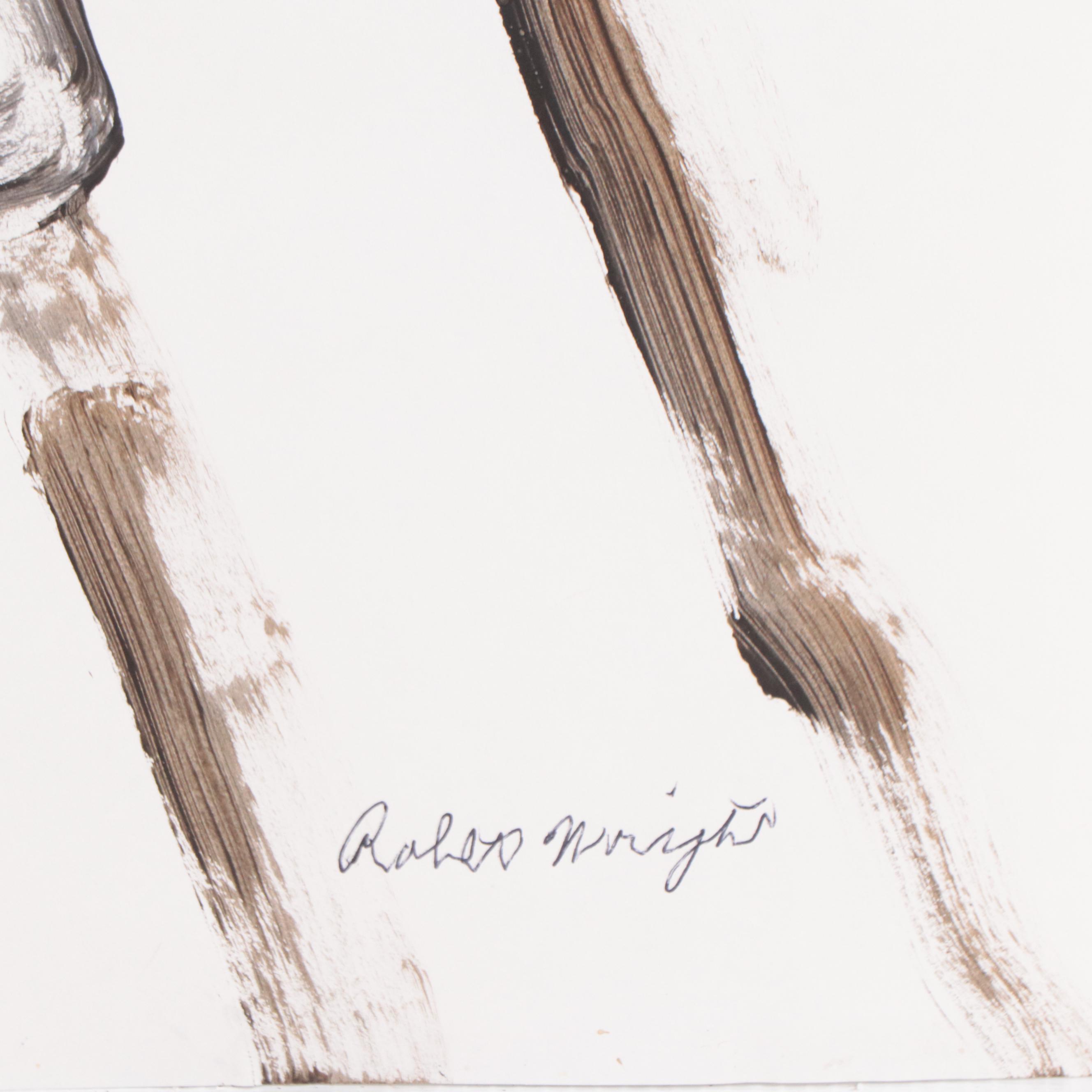 Robert Wright Figural Folk Art Acrylic Painting, Circa 2005