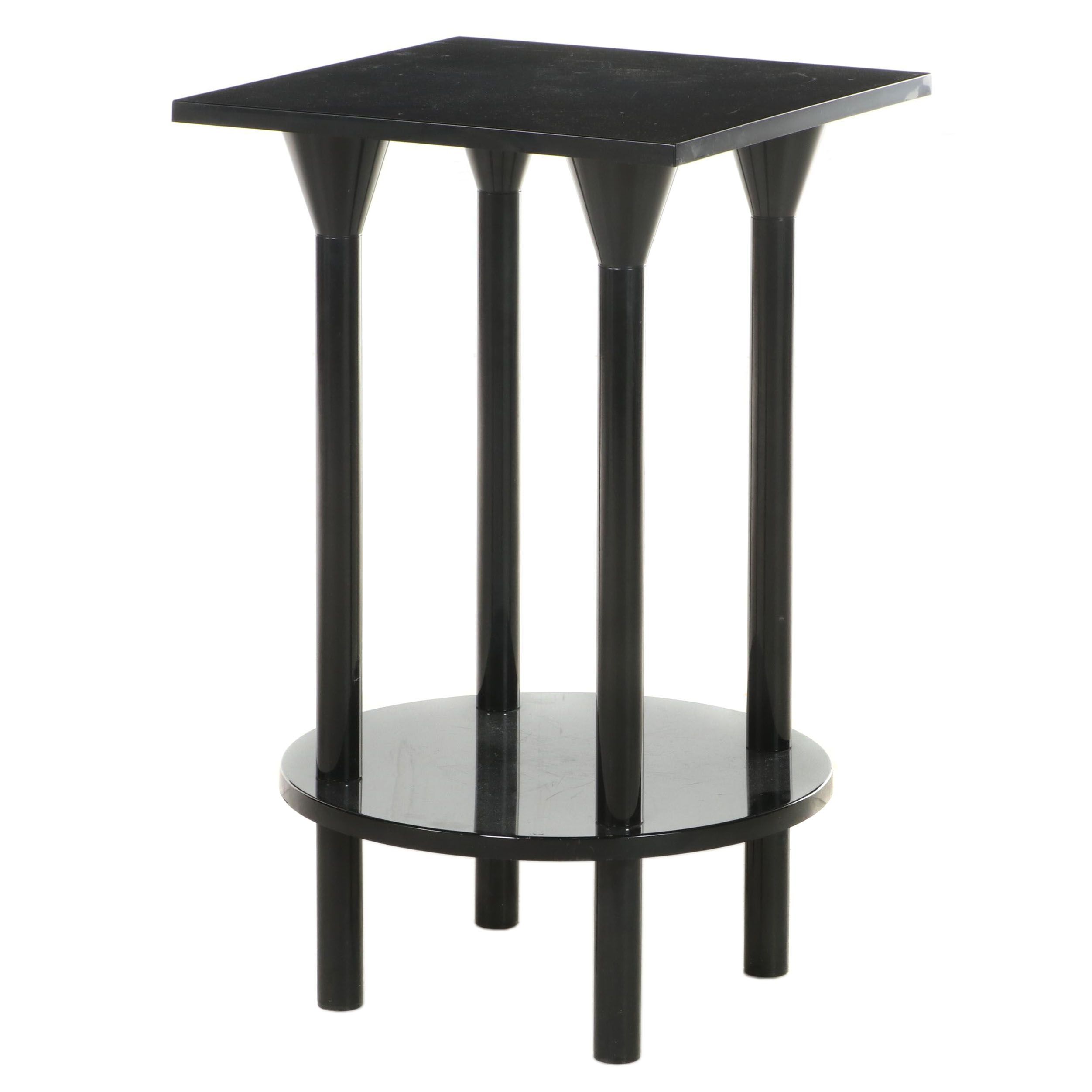 Kartell Modernist Black Plastic Two-Tiered Side Table, 1980s