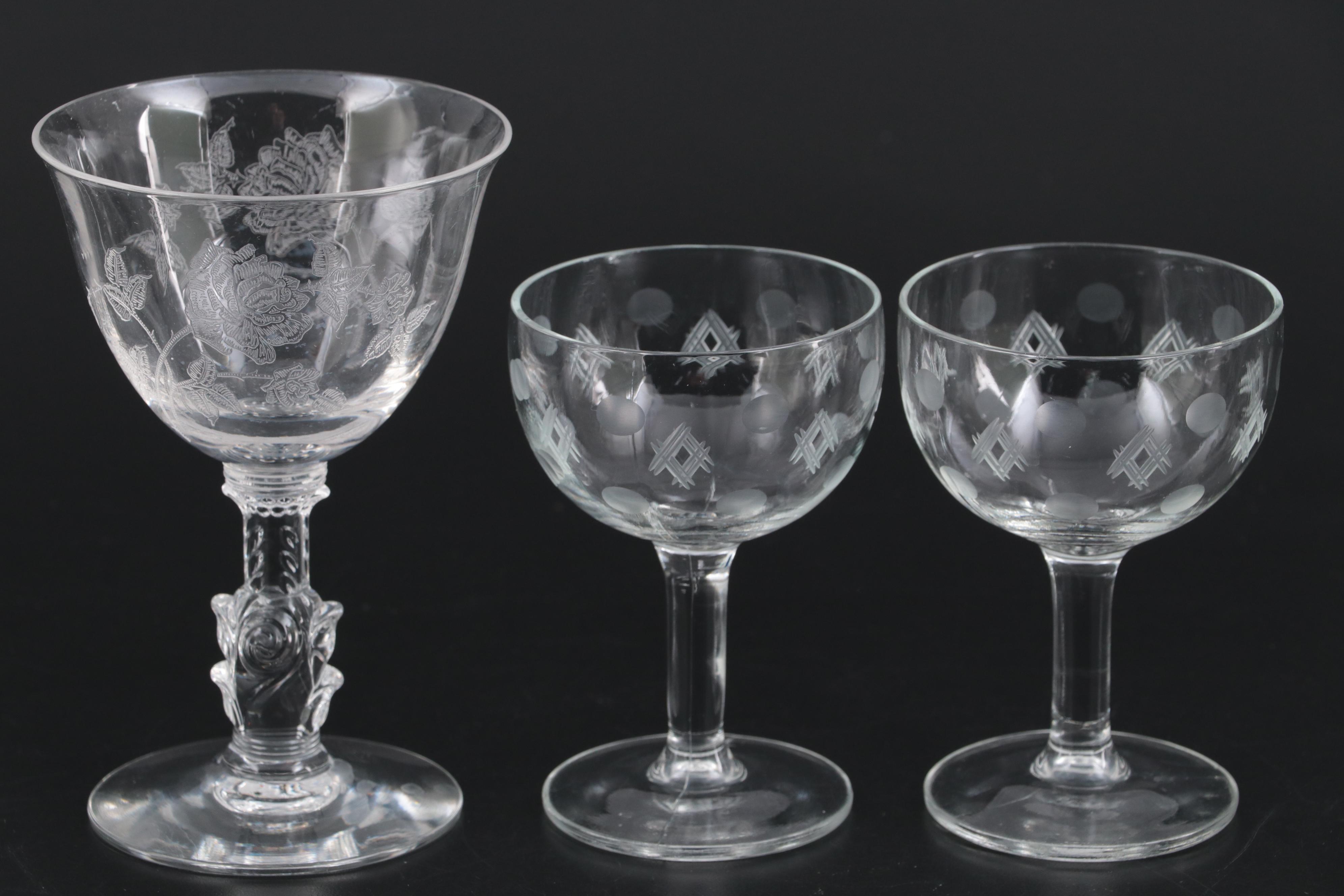 Heisey "Heisey Rose" and Other Glass Stemware, Mid-20th Century