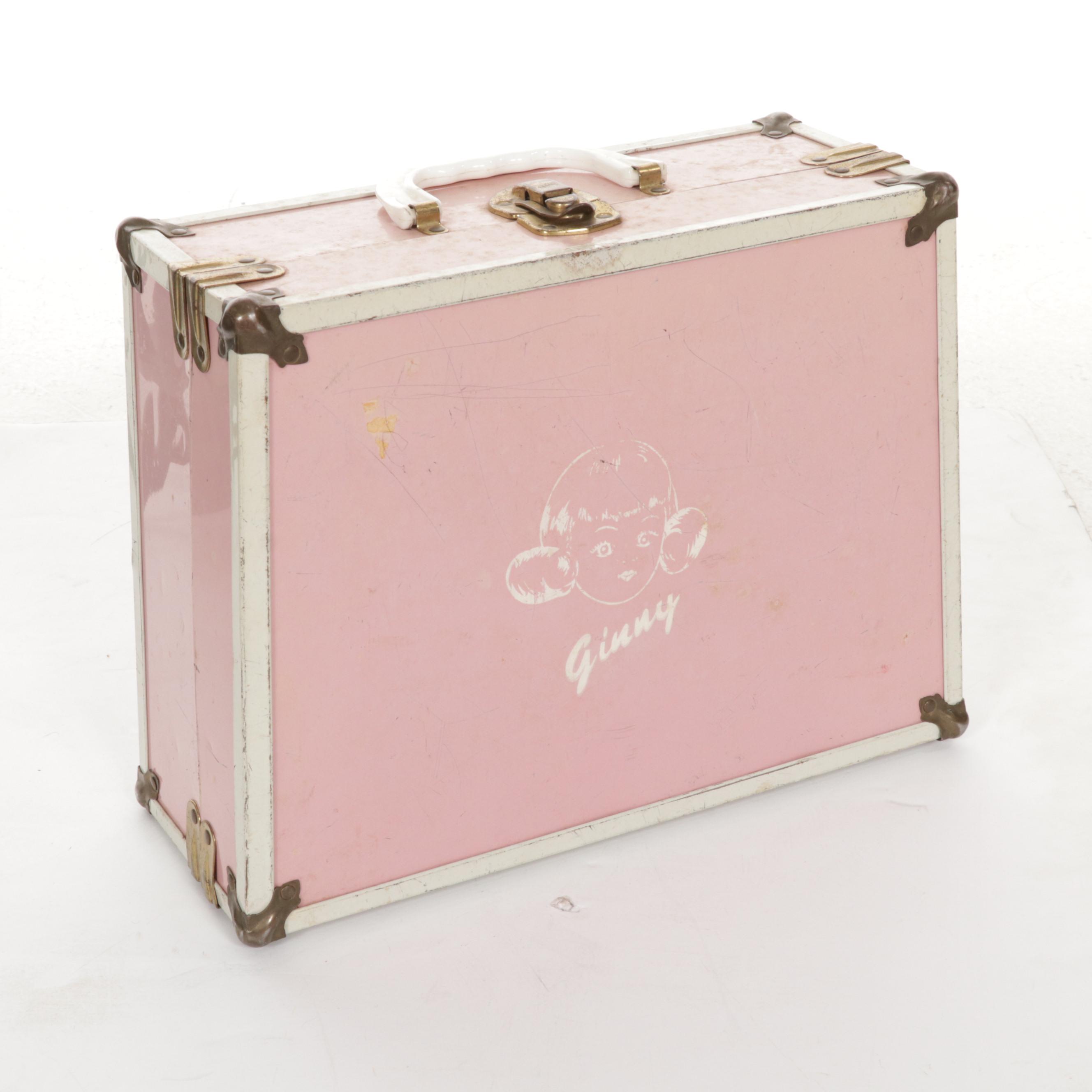 "Ginny" and "Jill" Dolls, Clothes and Case with Hand Painted Bedroom Furniture