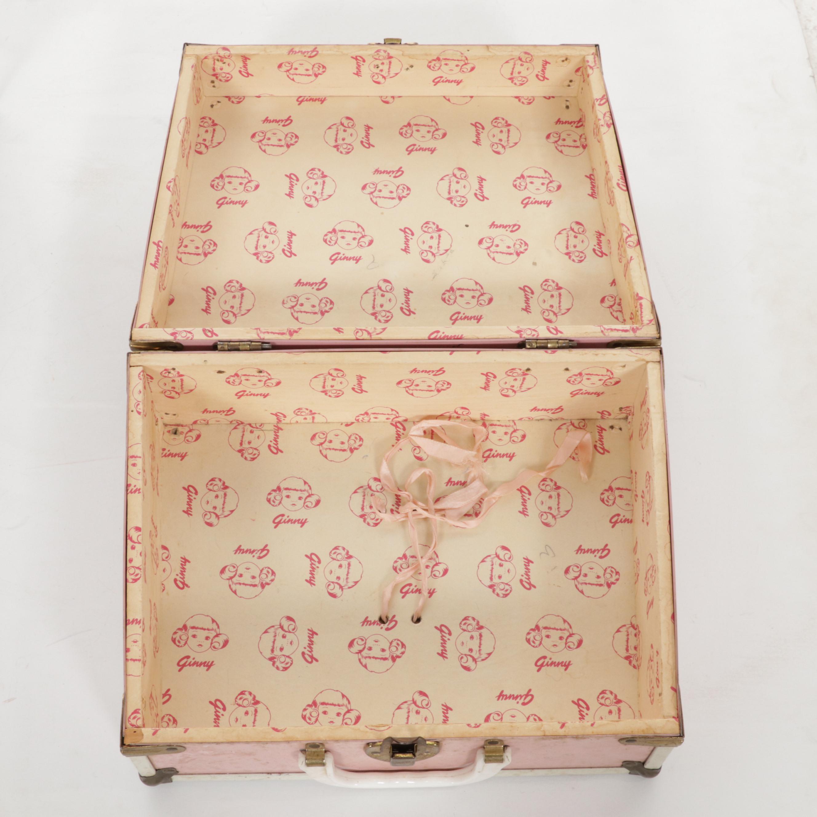 "Ginny" and "Jill" Dolls, Clothes and Case with Hand Painted Bedroom Furniture