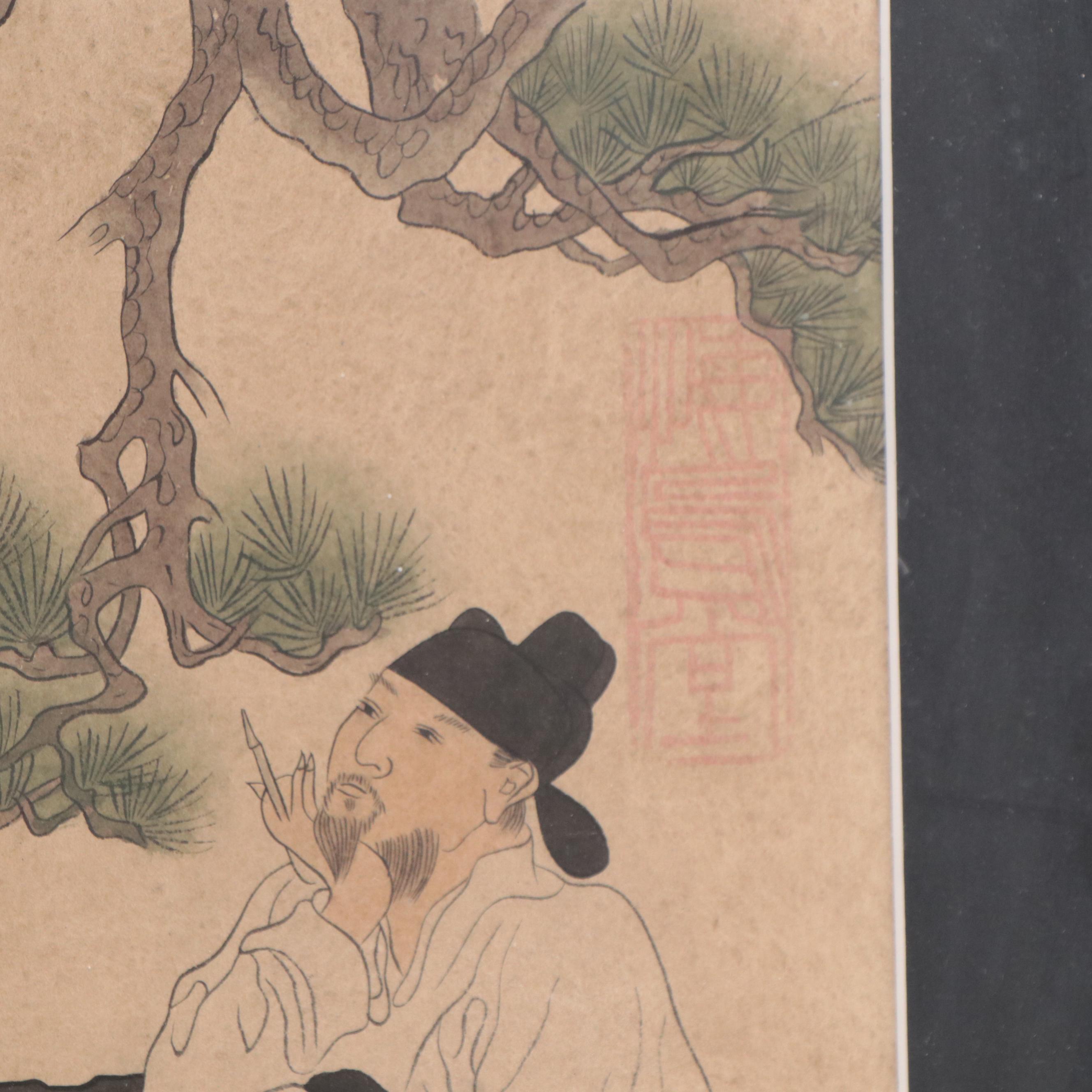 Ink and Watercolor Painting After Zhou Wenju "Literary Garden"