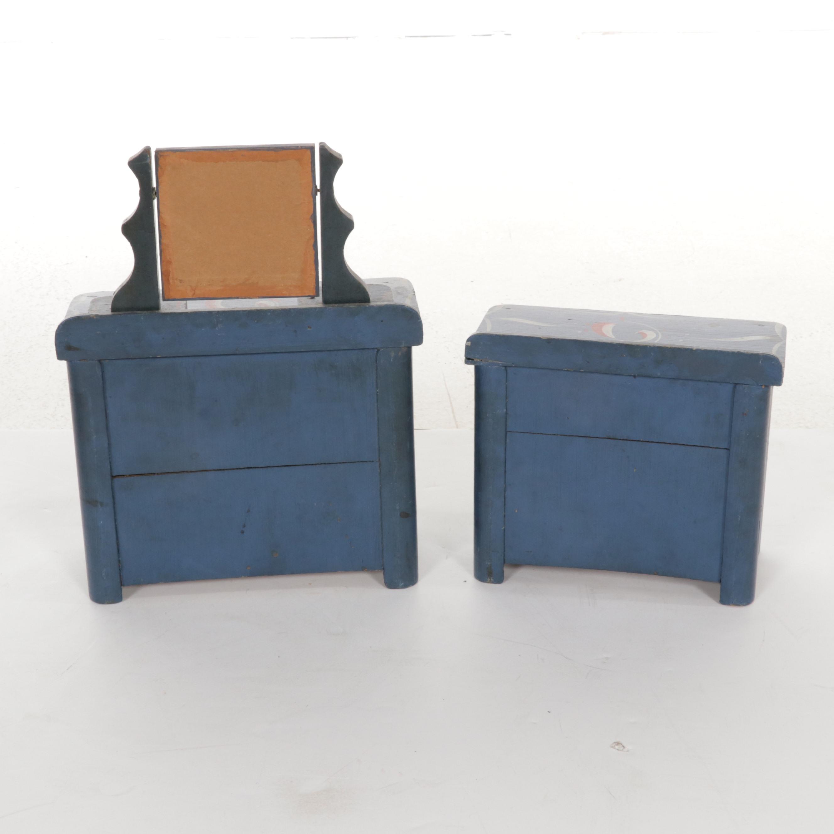 "Ginny" and "Jill" Dolls, Clothes and Case with Hand Painted Bedroom Furniture