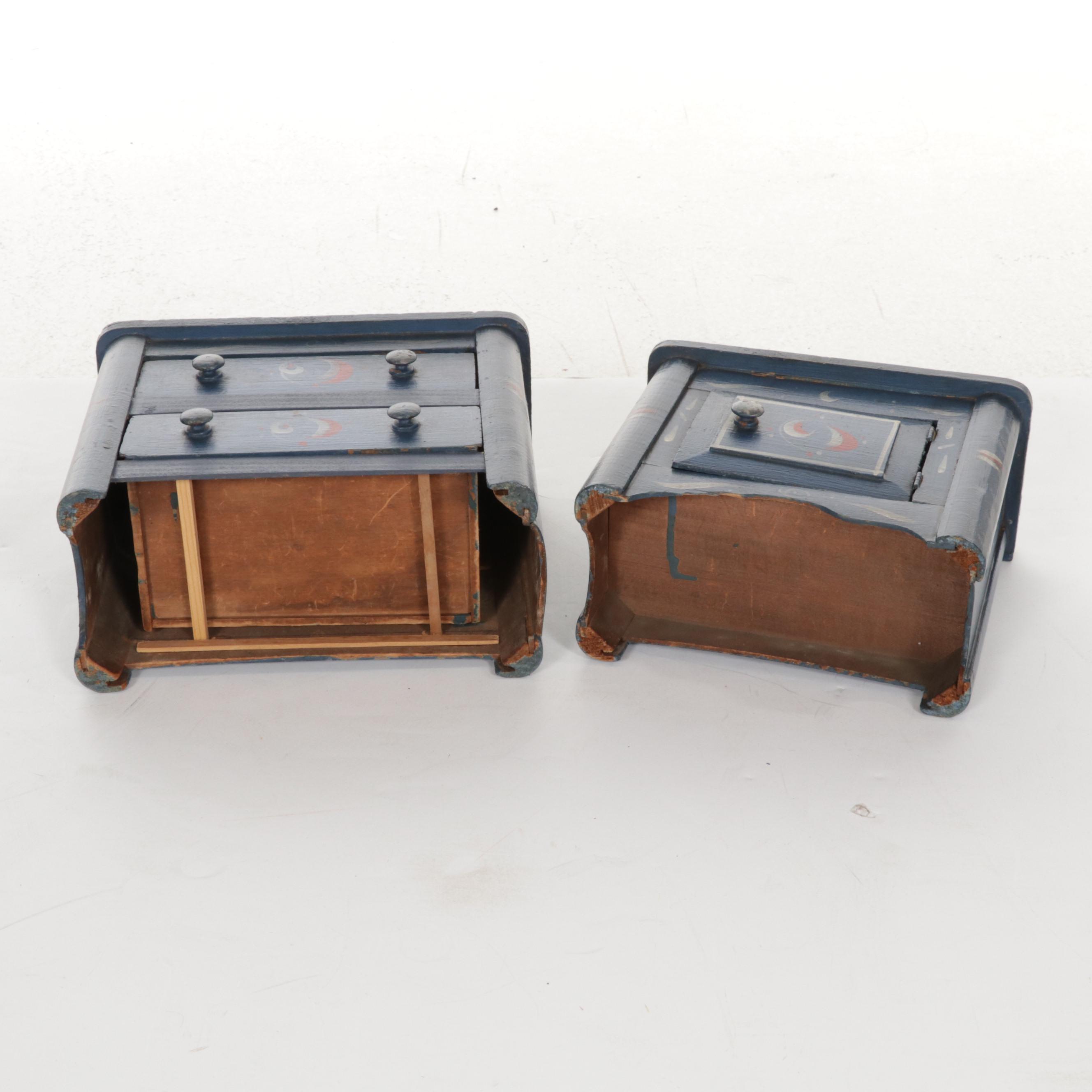 "Ginny" and "Jill" Dolls, Clothes and Case with Hand Painted Bedroom Furniture