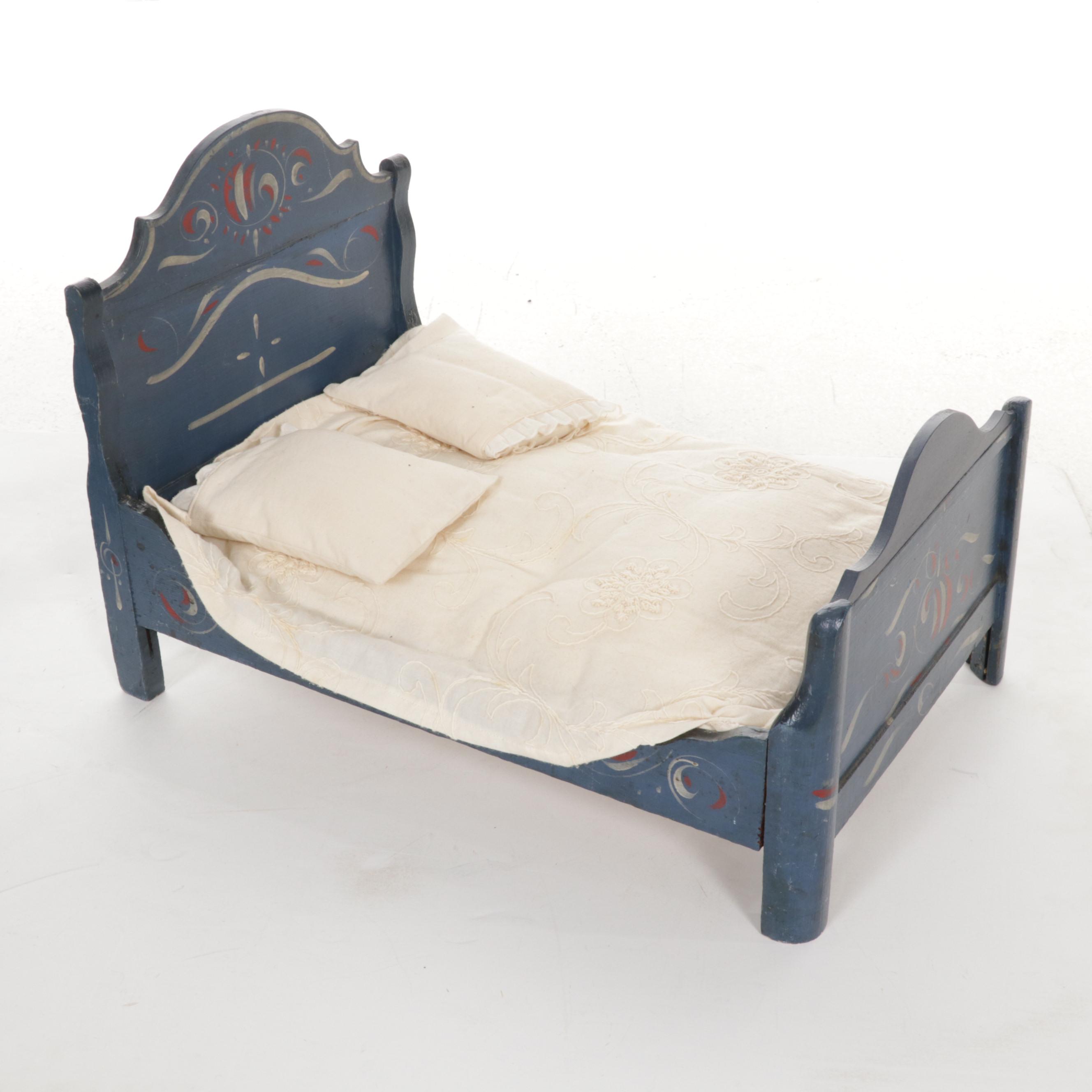 "Ginny" and "Jill" Dolls, Clothes and Case with Hand Painted Bedroom Furniture