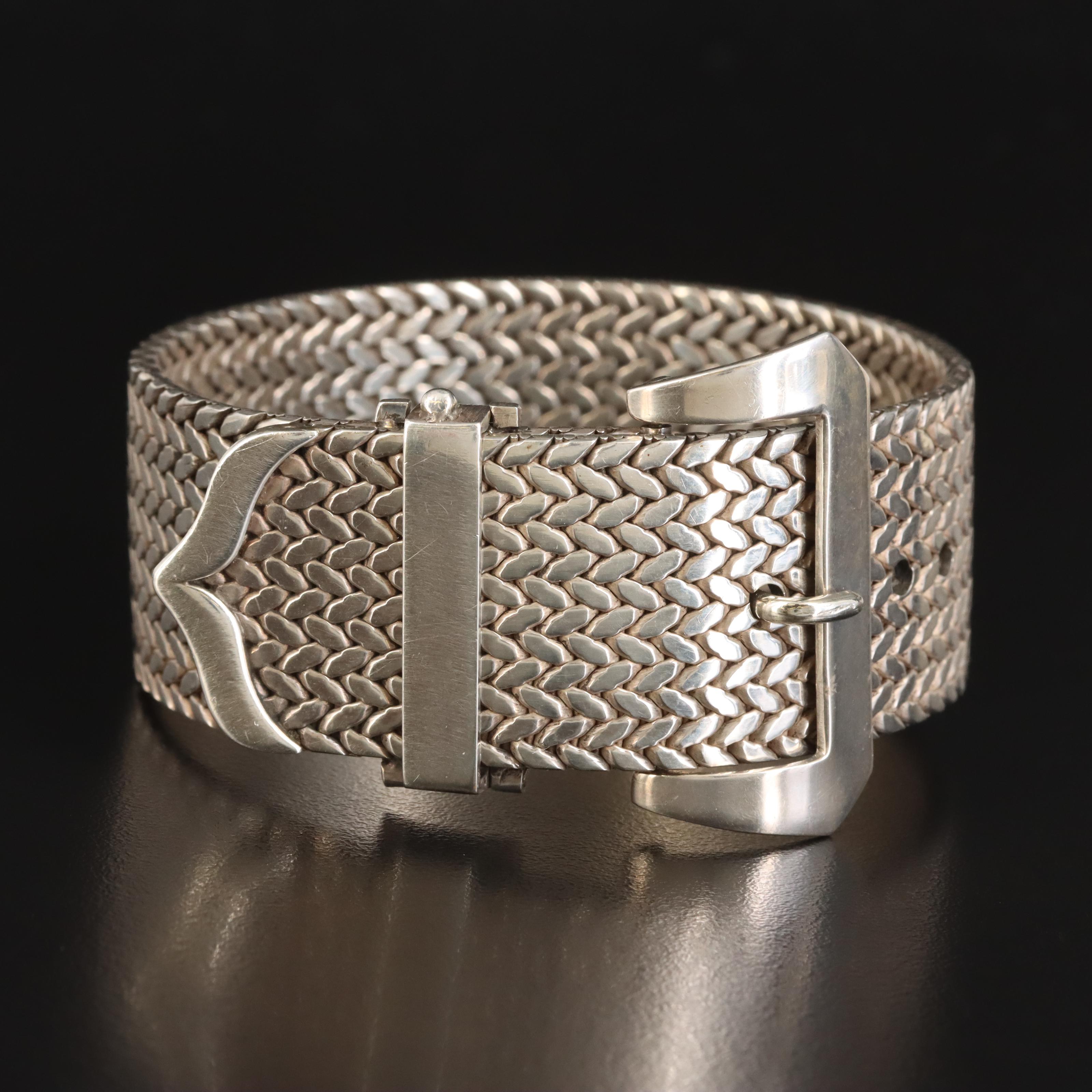 Vintage Sterling Woven Buckle Bracelet