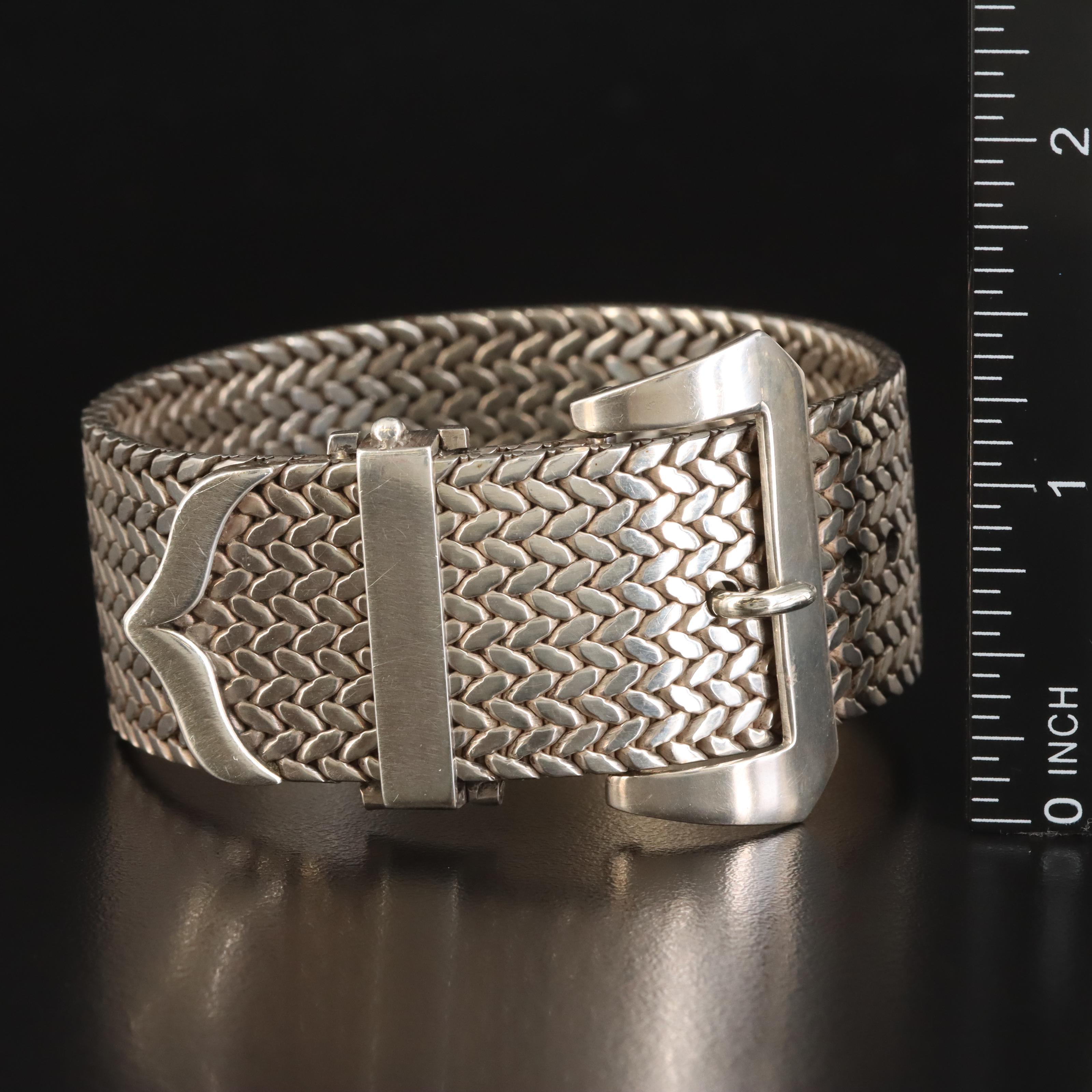 Vintage Sterling Woven Buckle Bracelet