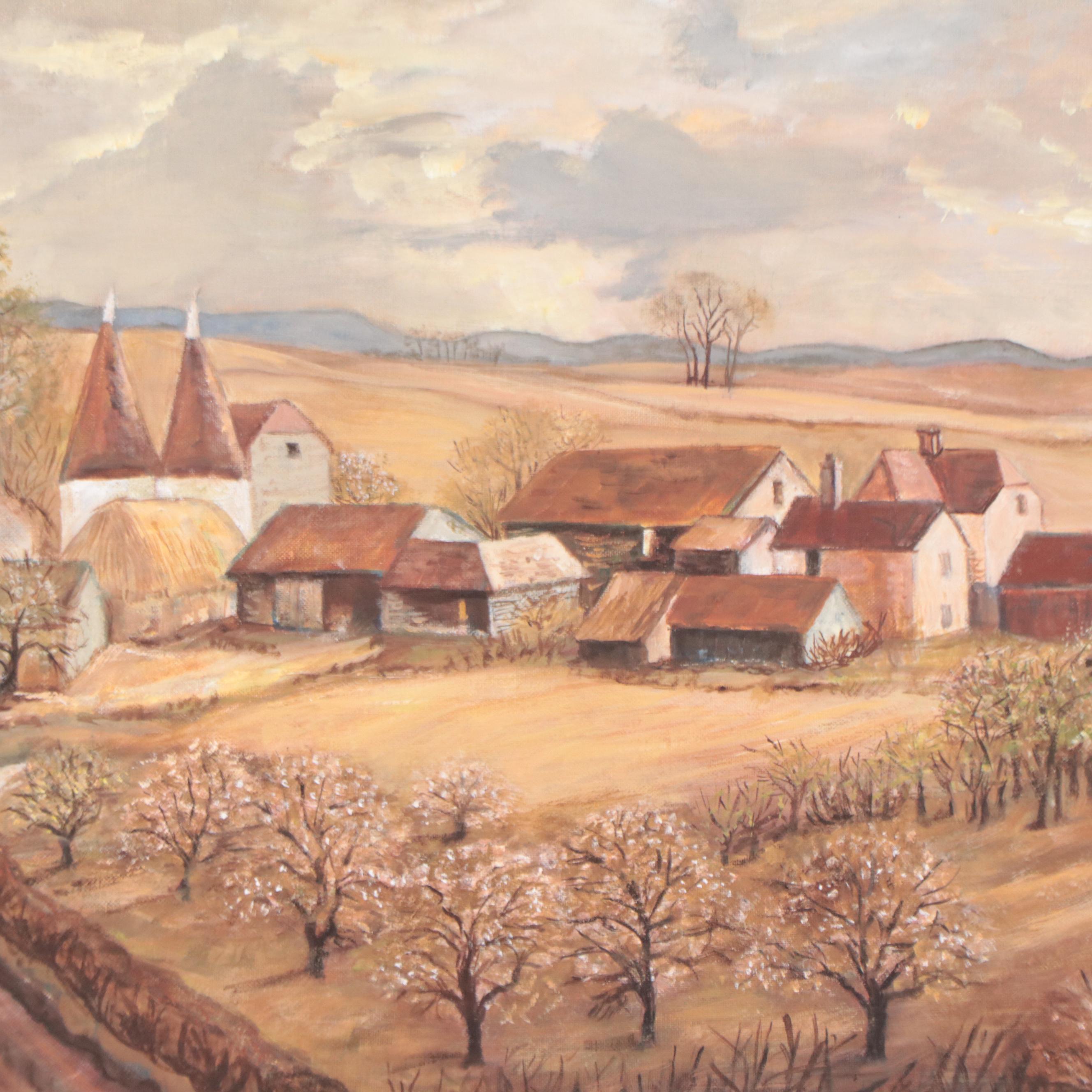 Country Landscape Oil Painting, Late 20th Century