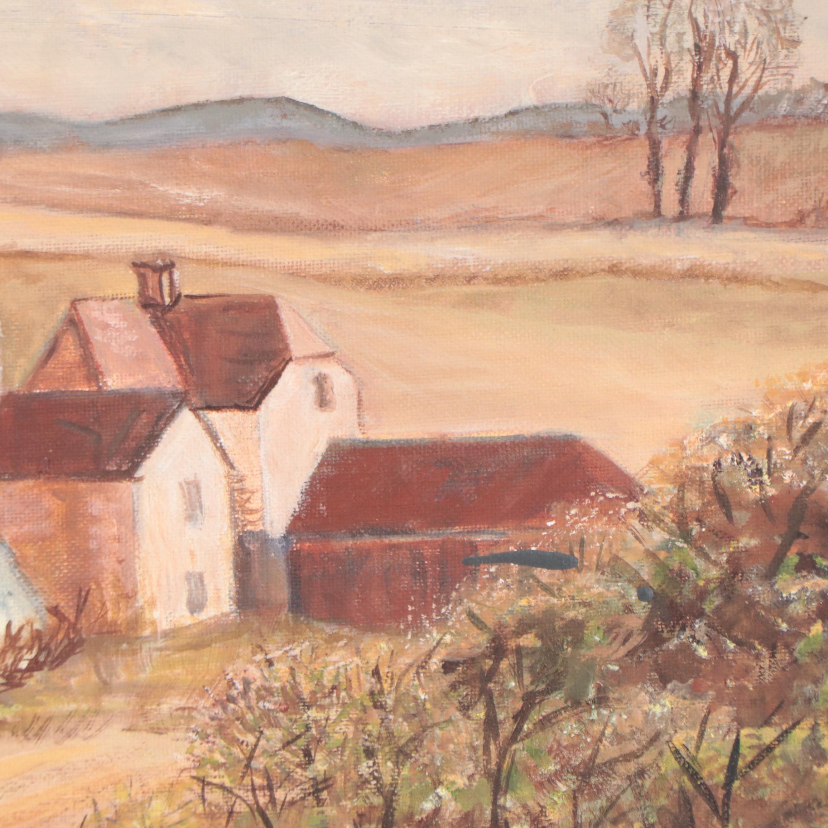 Country Landscape Oil Painting, Late 20th Century