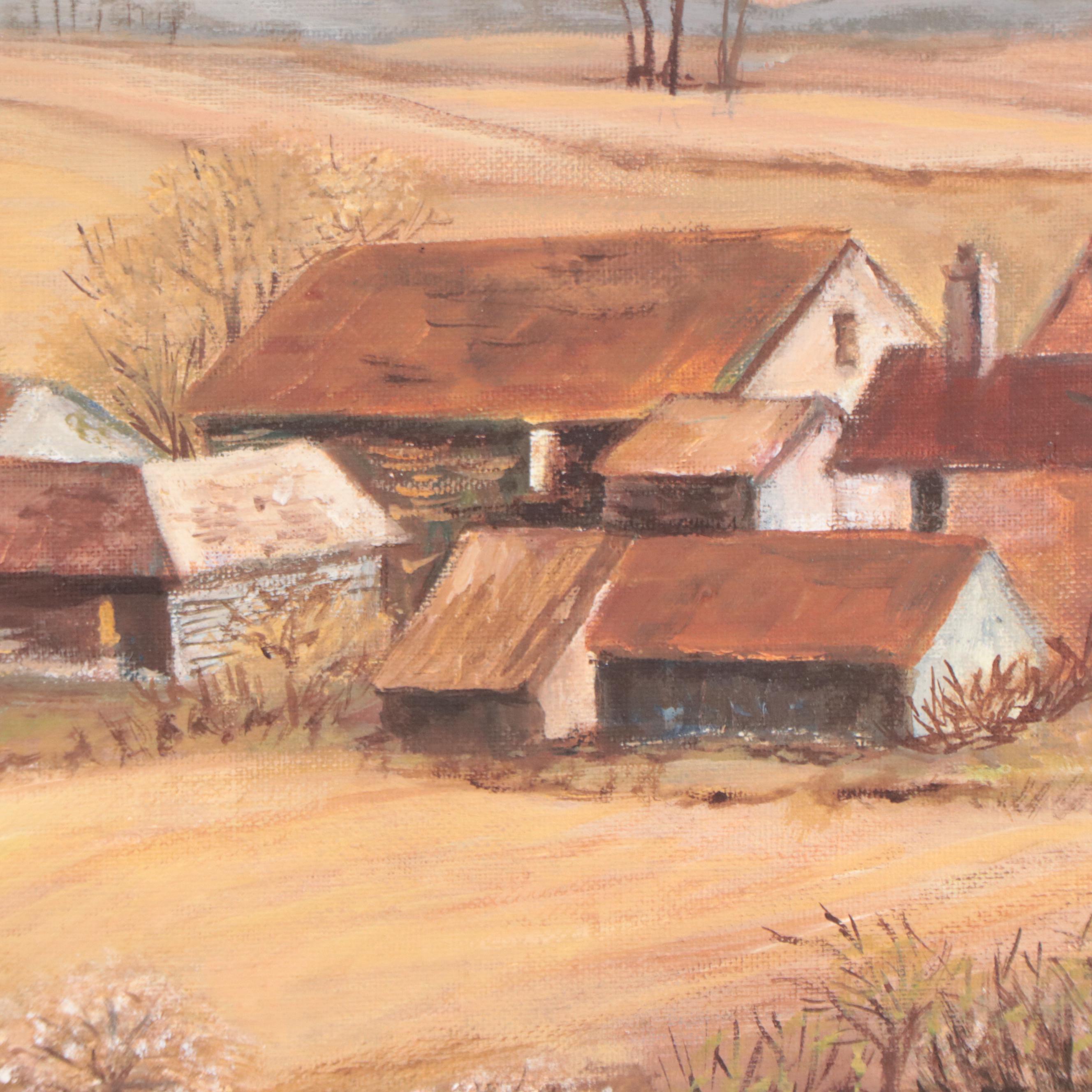 Country Landscape Oil Painting, Late 20th Century